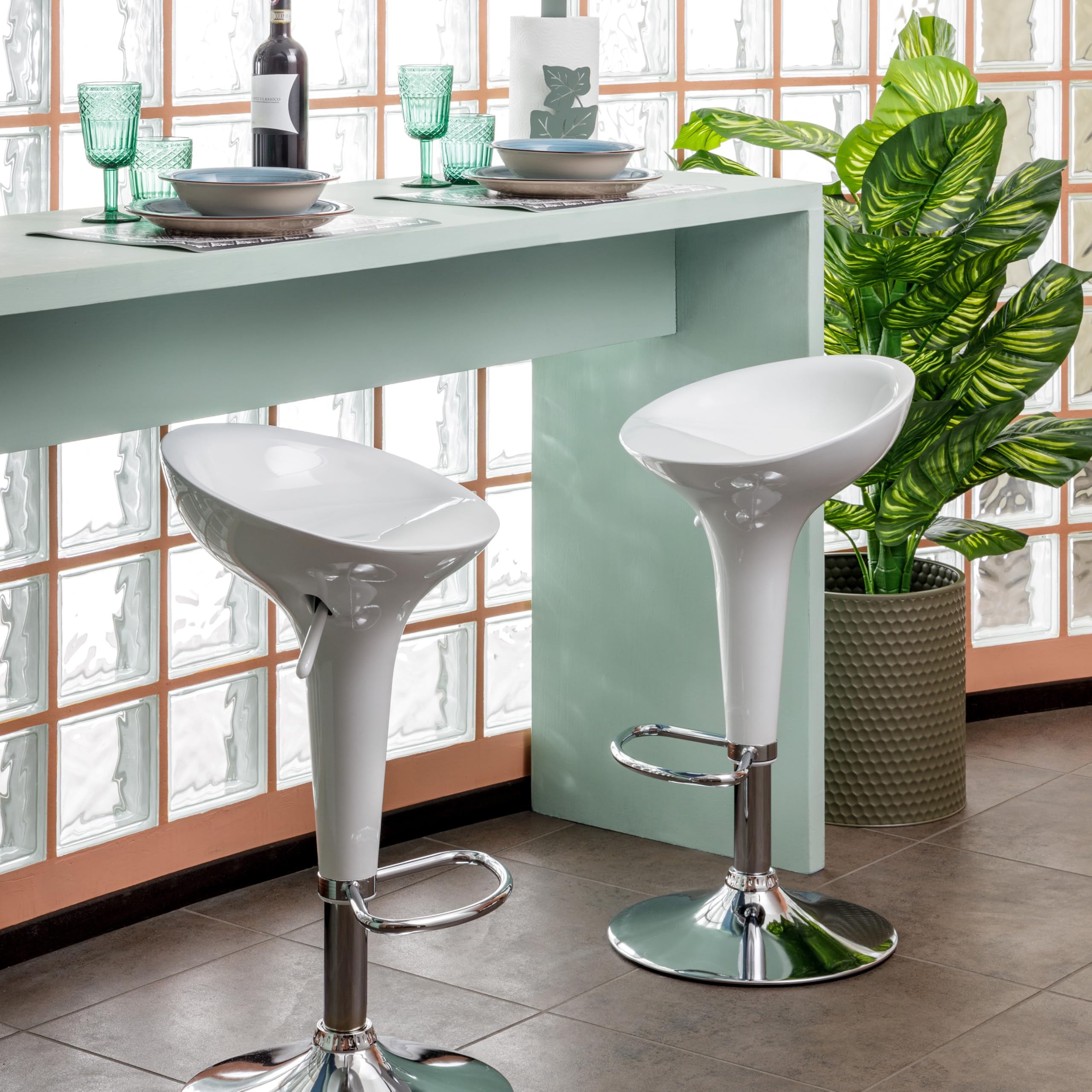Baroni Home Sgabello Bar Girevole Bianco 2 Pezzi Altezza Regolabile