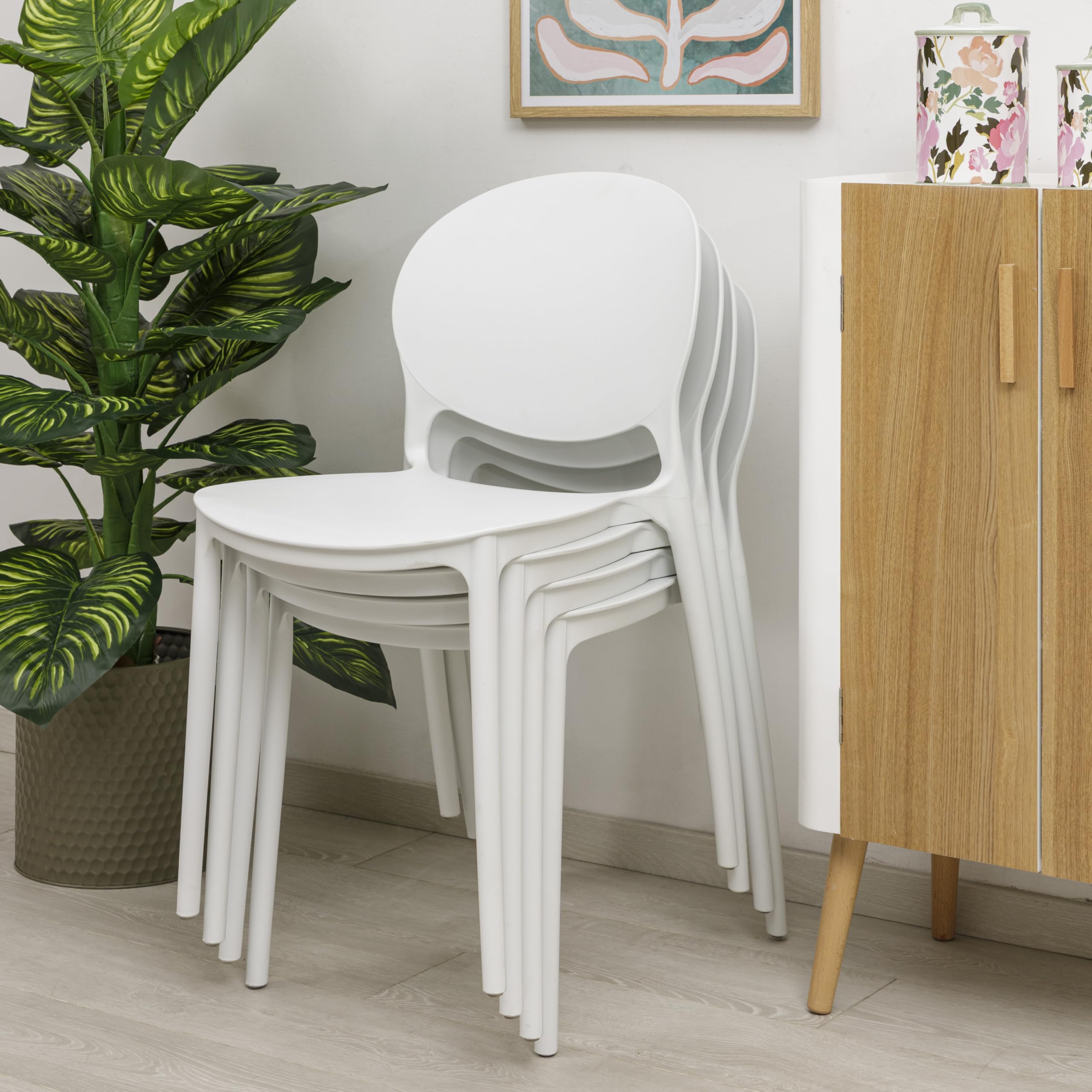 Baroni Home Set 4 Sedie Plastica Bianca 46x50x80 cm