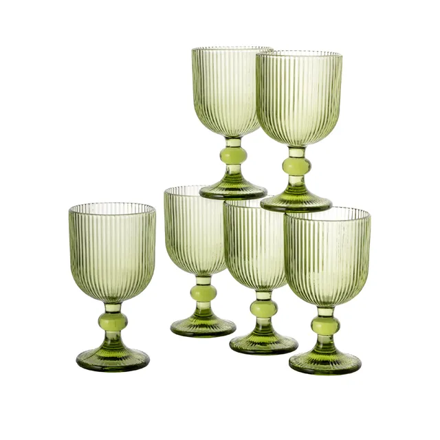Baroni Home Set 6 Calici Vetro Verde Righe 20 CL