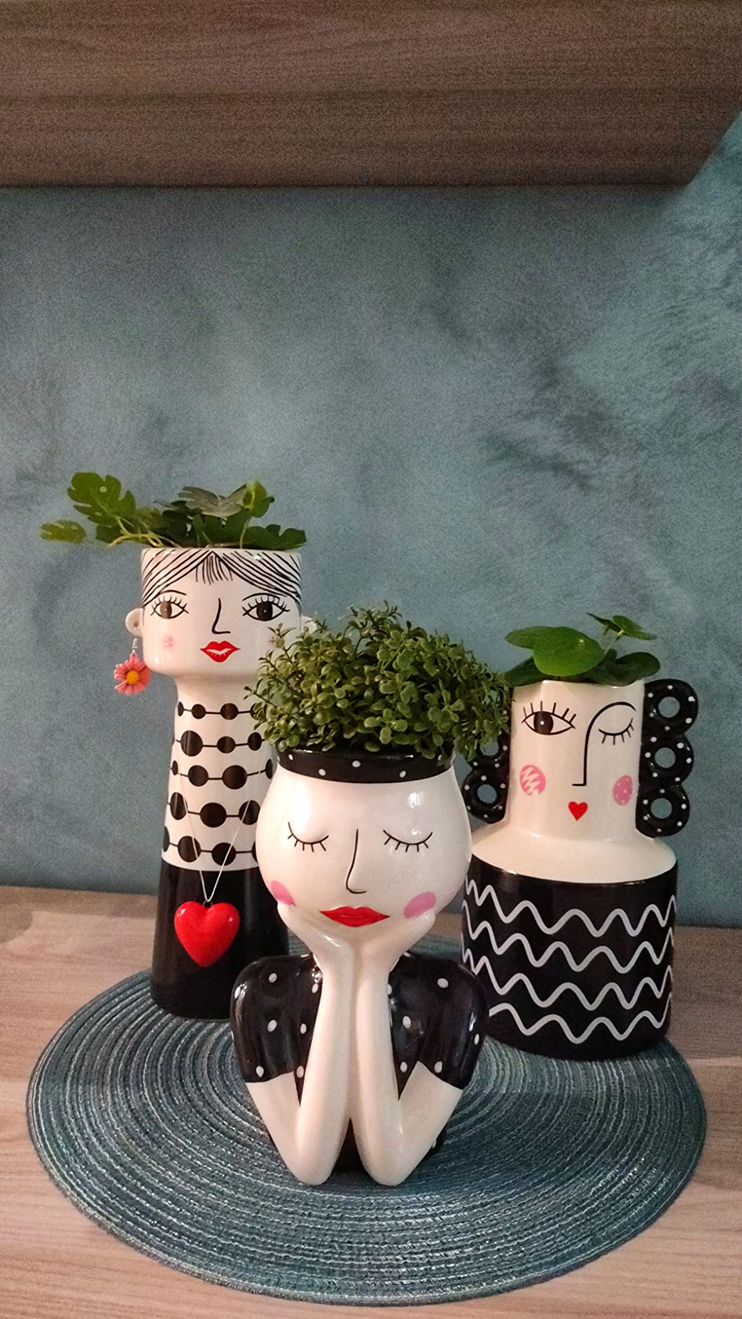 Baroni Home Vaso Ceramica Capelli Rossi 21x20 cm Dipinto a Mano