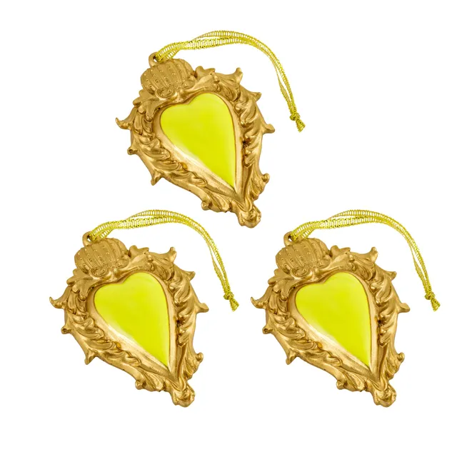 Baroni Home Sacro Cuore Ex Voto pendenti resina giallo set 3