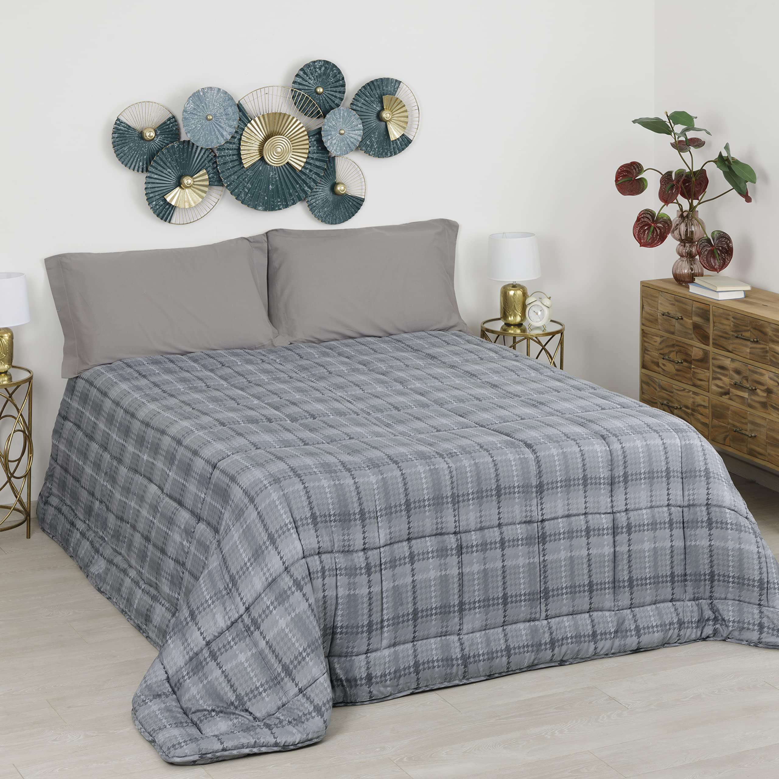Baroni Home Piumone Matrimoniale 260x260 Righe Blu 350 g/mq anallergico