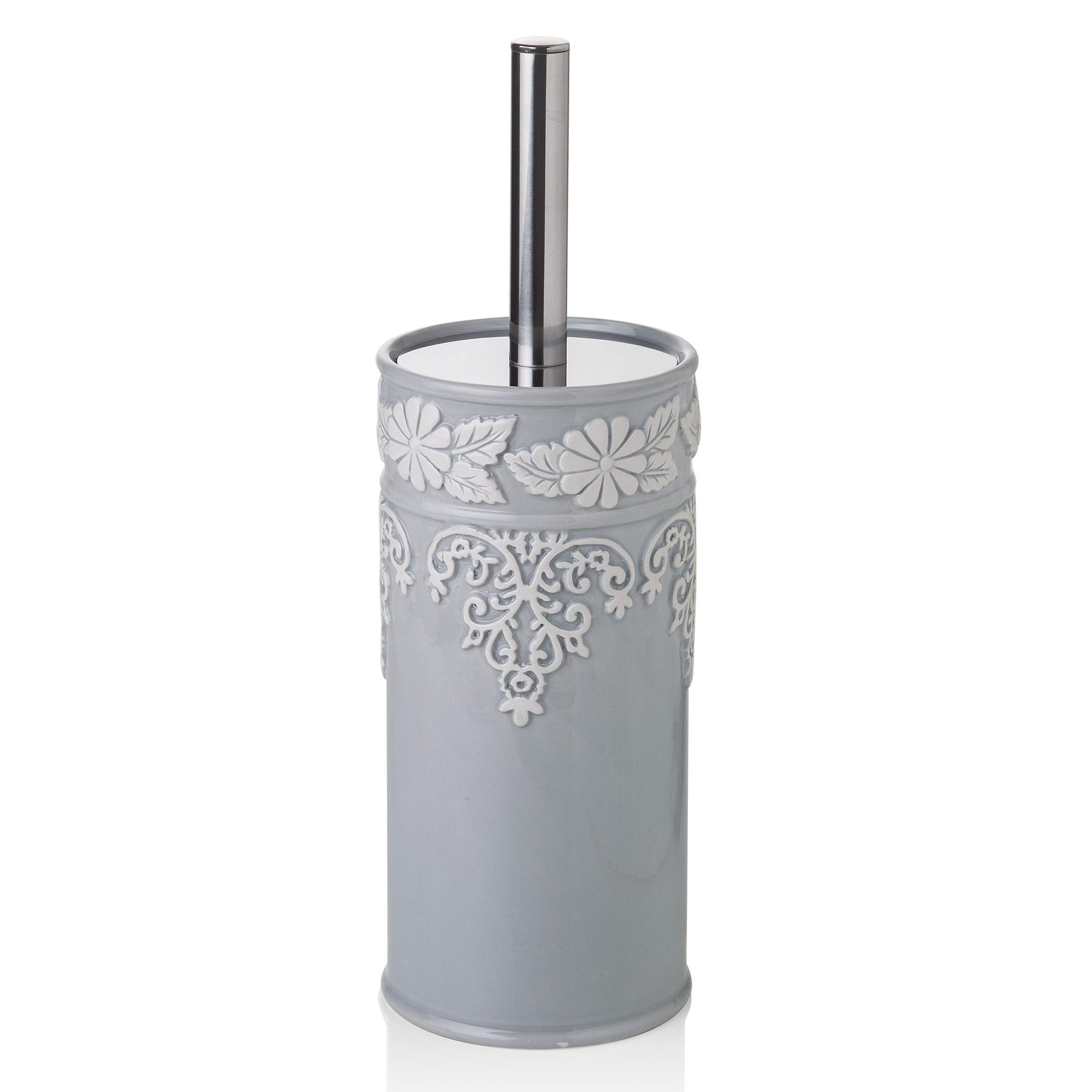 Baroni Home Scopino WC Ceramica 10x10x32 cm Grigio Decoro