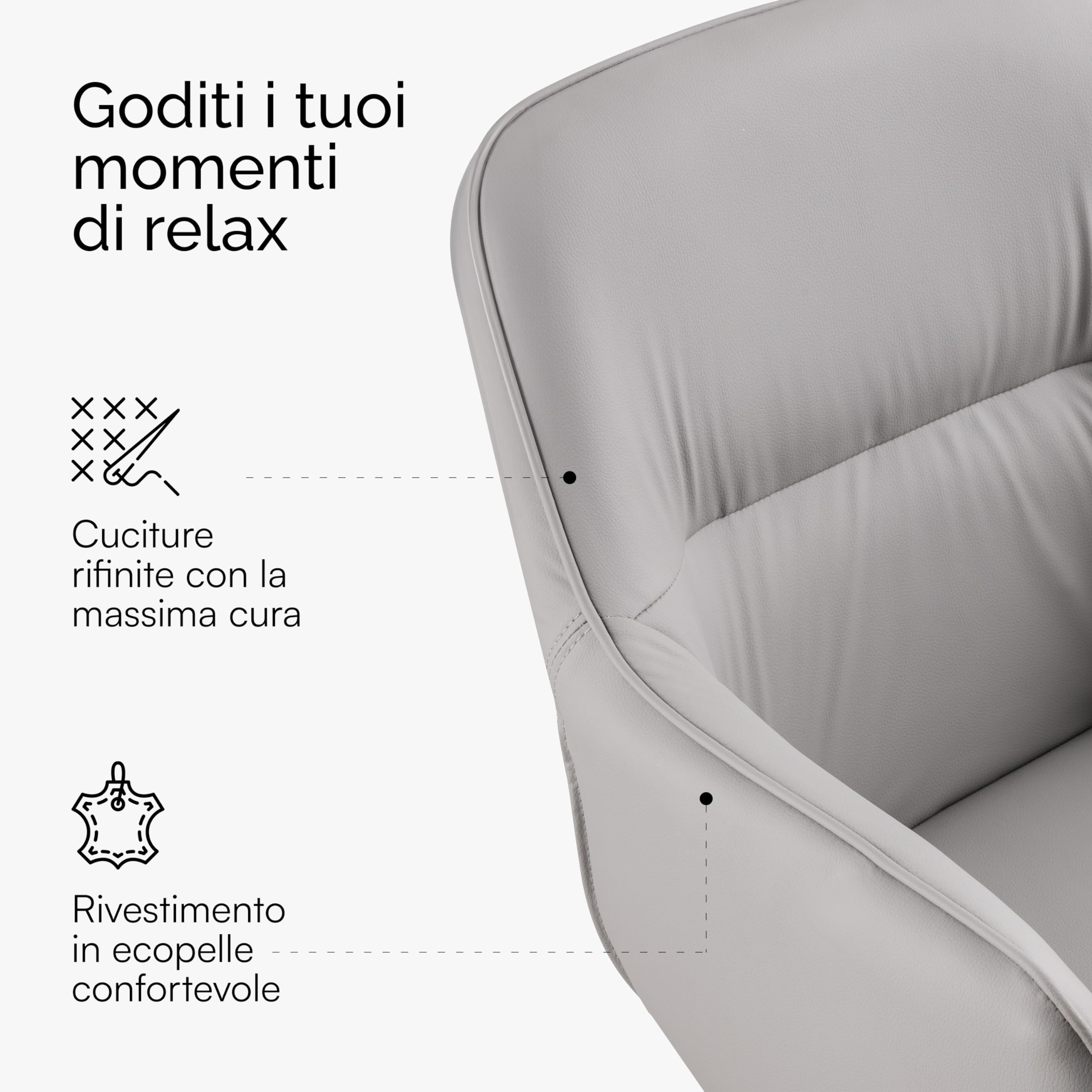 Baroni Home Poltrona Moderna poltrona grigia ecopelle 55x84x47 cm