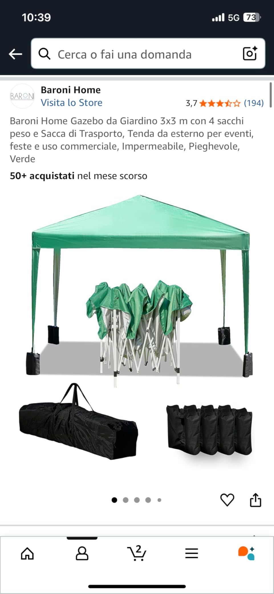 Baroni Home Gazebo 3x3 m Bianco Pieghevole con 4 Pareti