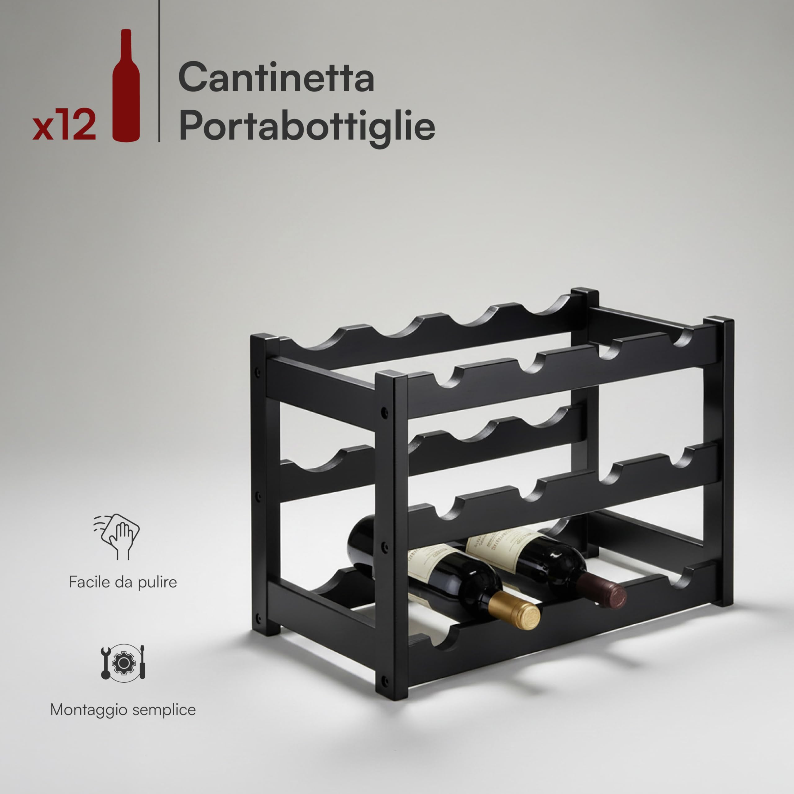 Baroni Home Cantinetta Portabottiglie 12 Bottiglie 24x46x30 Nero