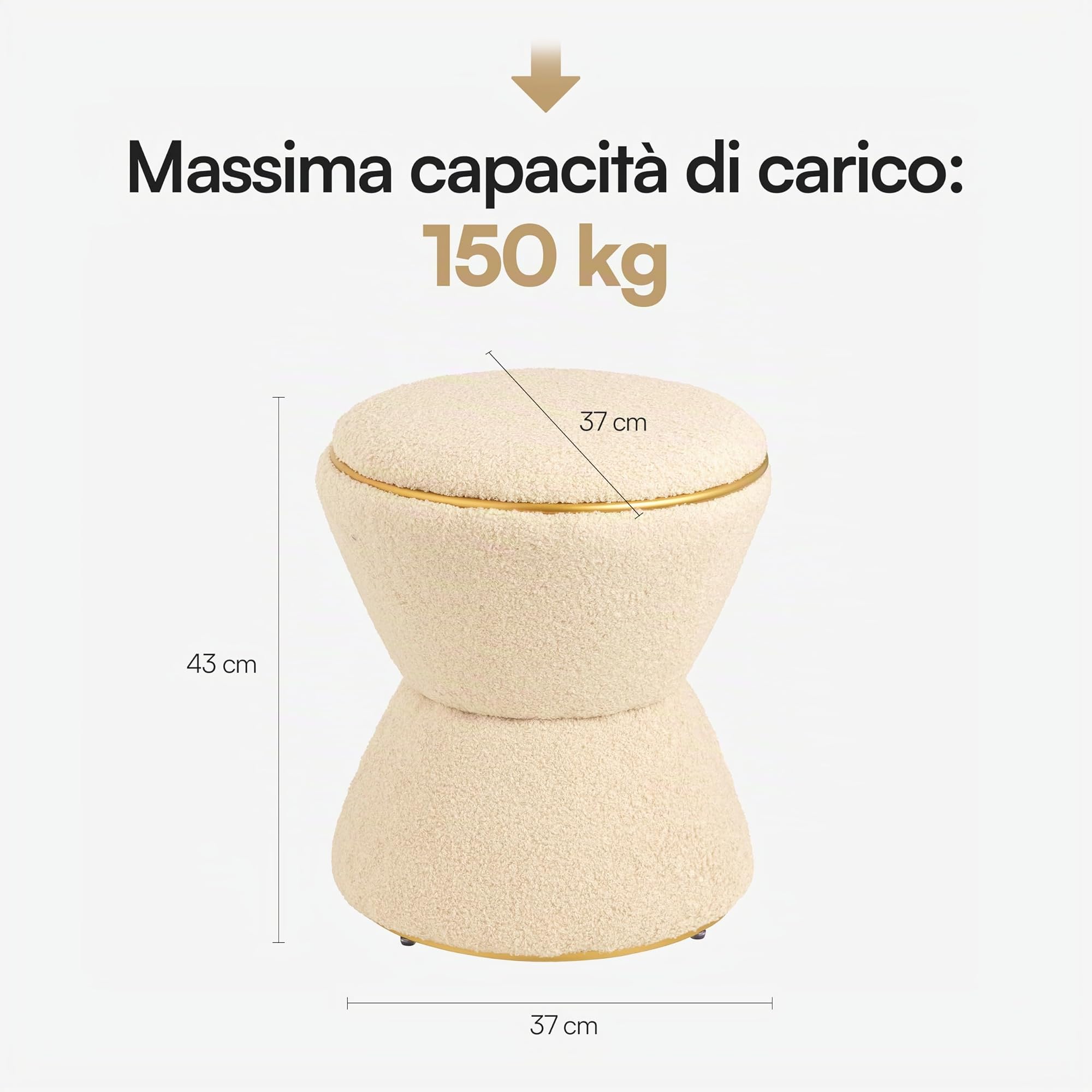 Baroni Home Pouf Poggiapiedi Clessidra Sherpa Beige 37x37x43