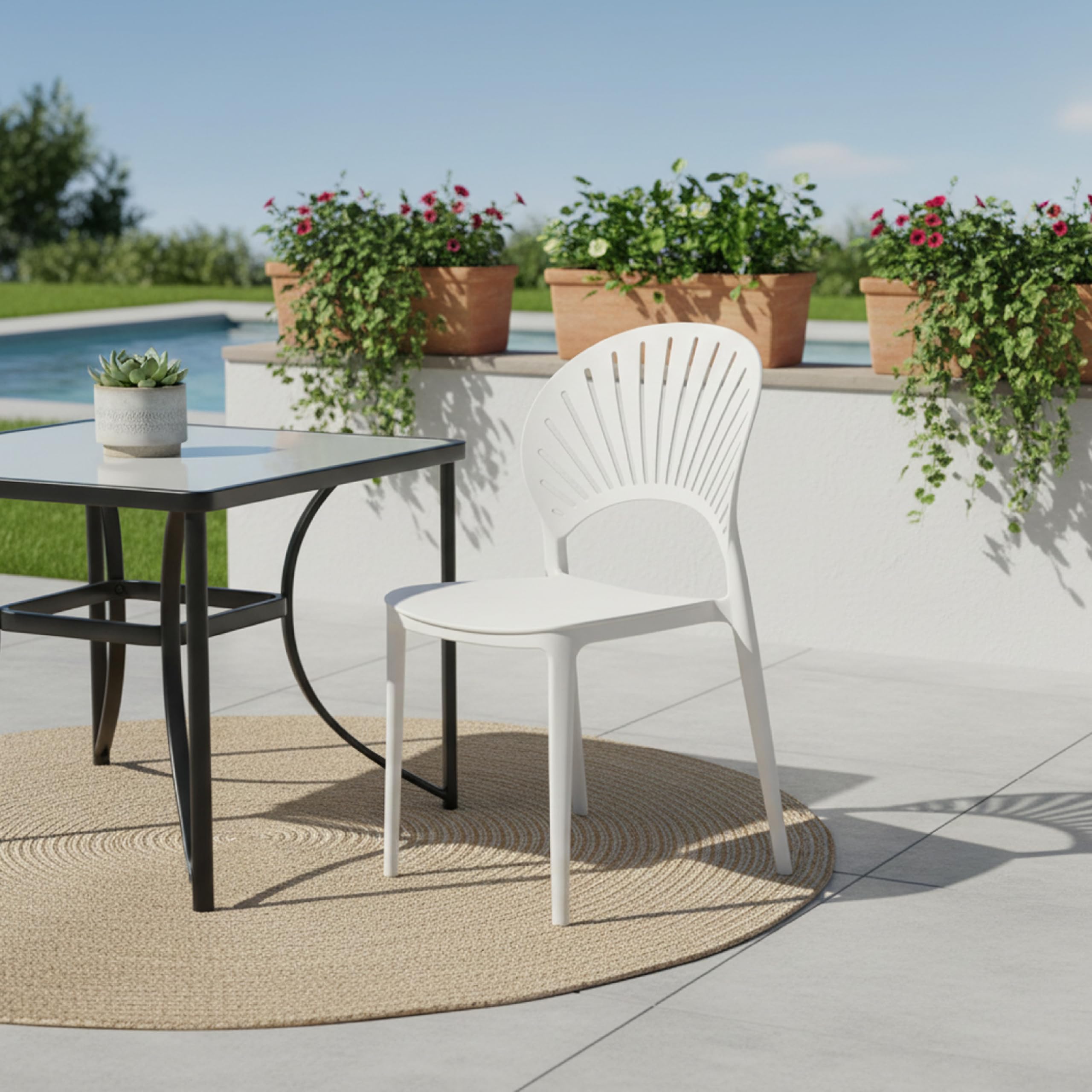 Baroni Home Schienale a Raggi sedia bianca set 4 impilabile