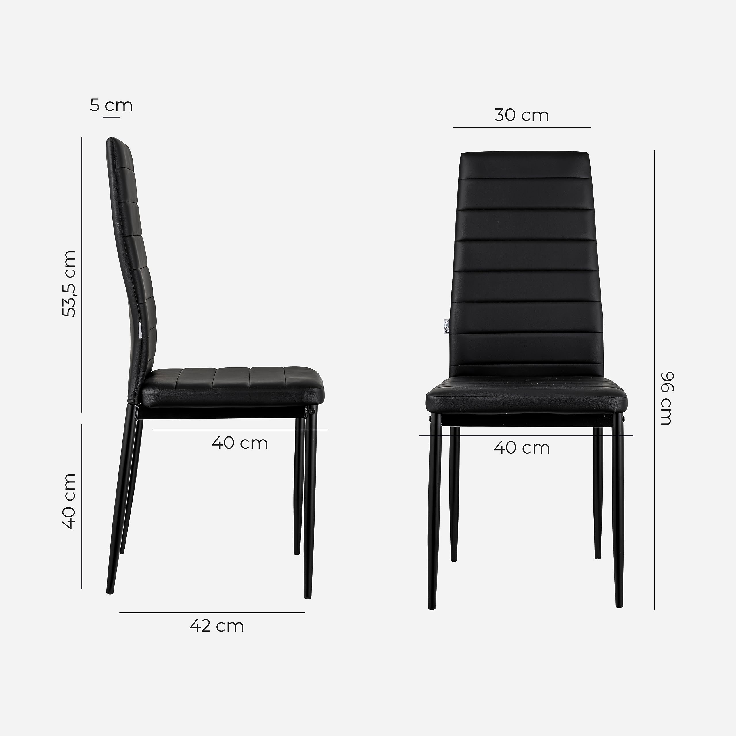 Baroni Home Set 4 Sedie da Pranzo Nero 40x48x96 cm