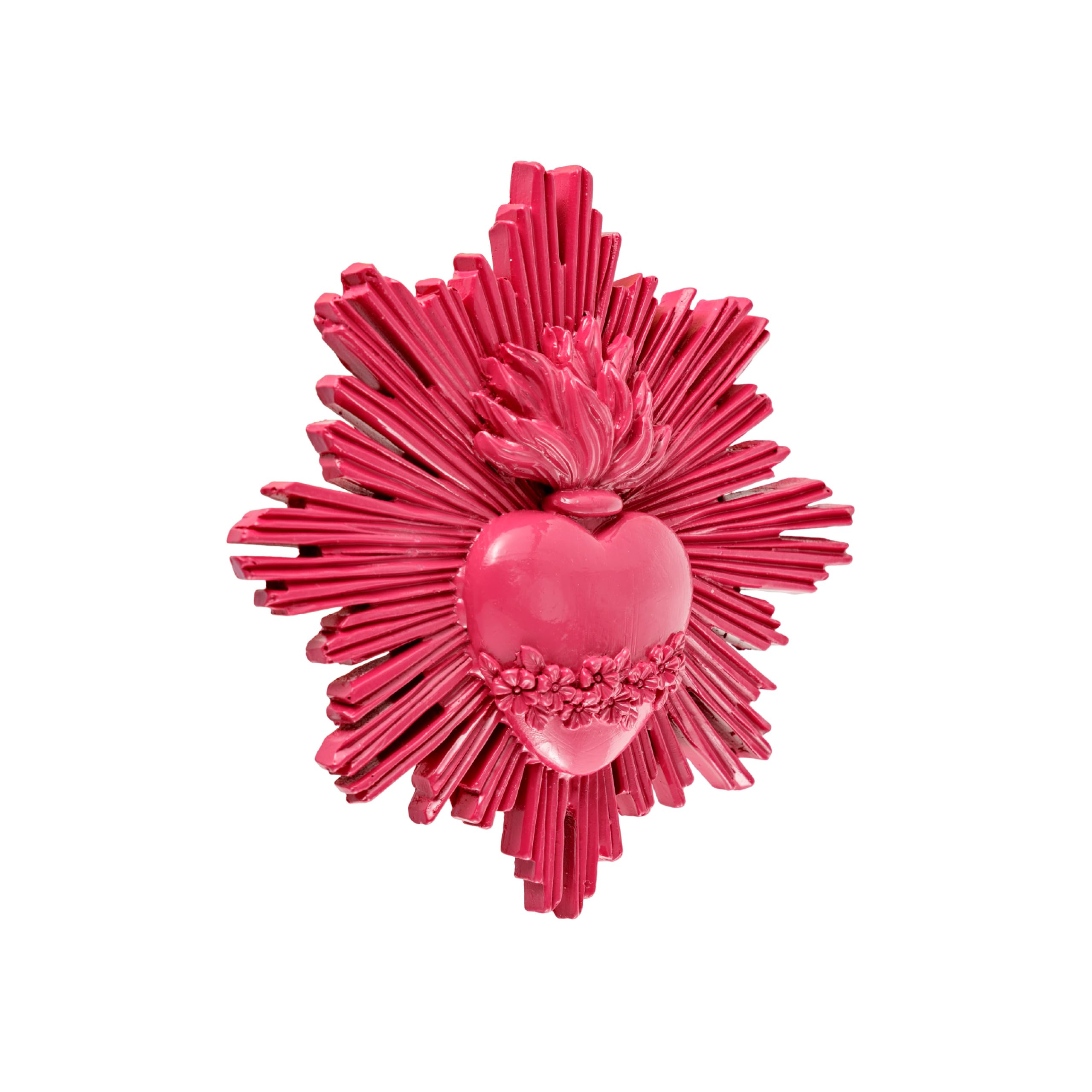 Baroni Home ex voto cuore sacro rosa resina 14x14 cm raggi