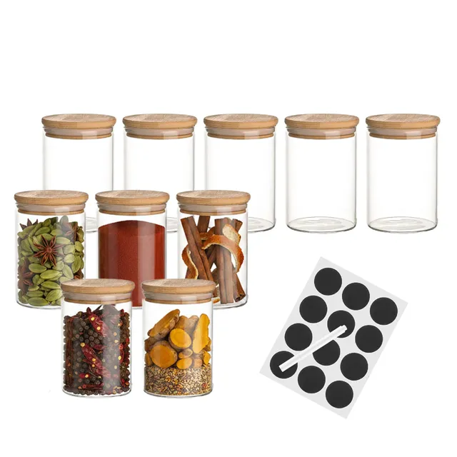 Baroni Home Set 10 Barattoli Vetro 120 ml con Tappo Bamboo
