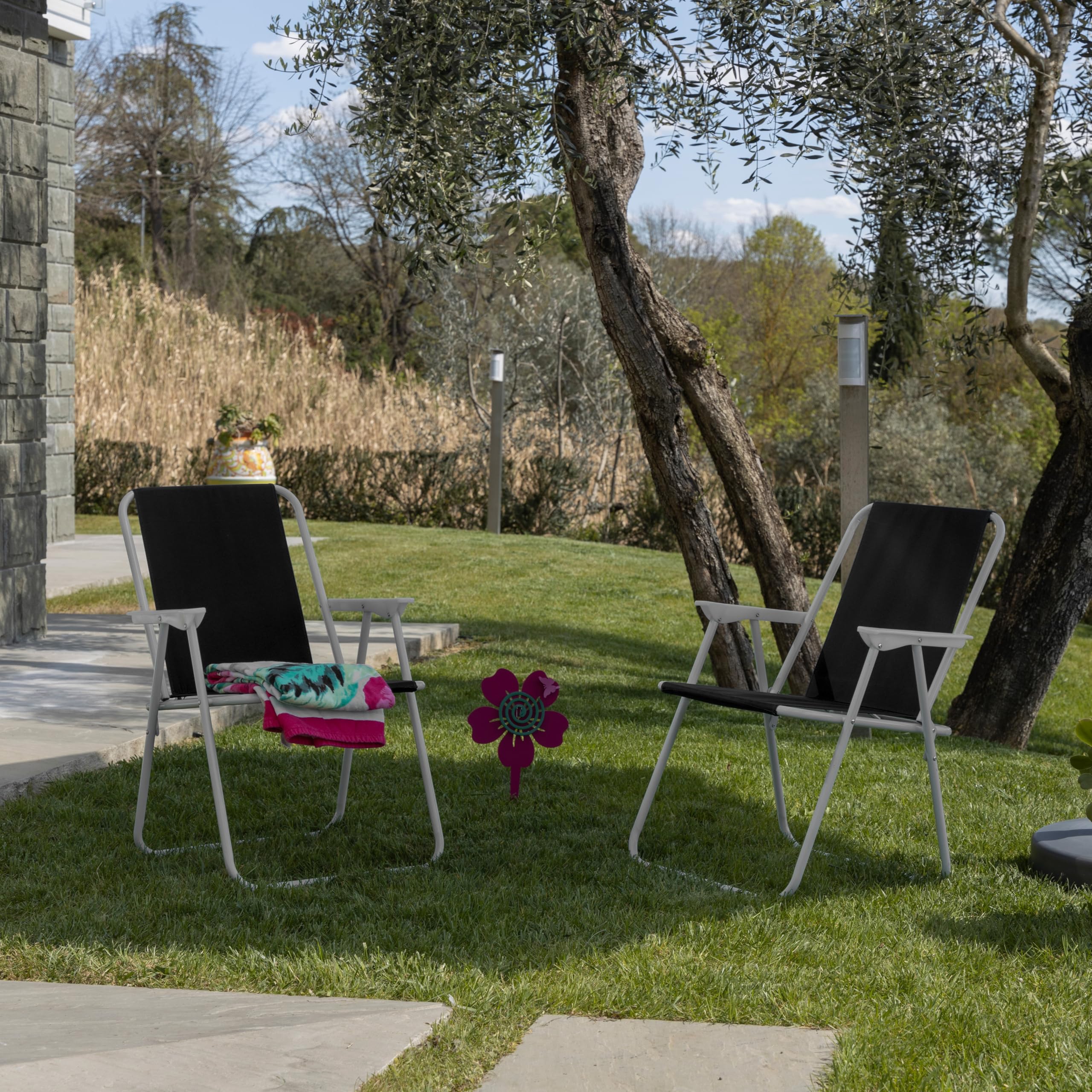 Baroni Home Sedia Pieghevole Mare Set 2 Nere con Braccioli