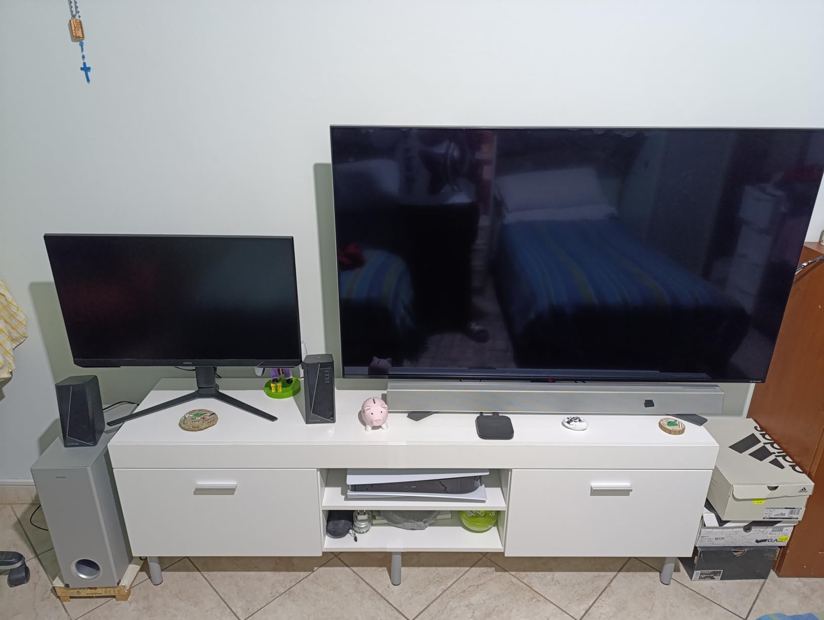 Baroni Home Mobile TV Bianco 2 Sportelli 160x35x40 cm