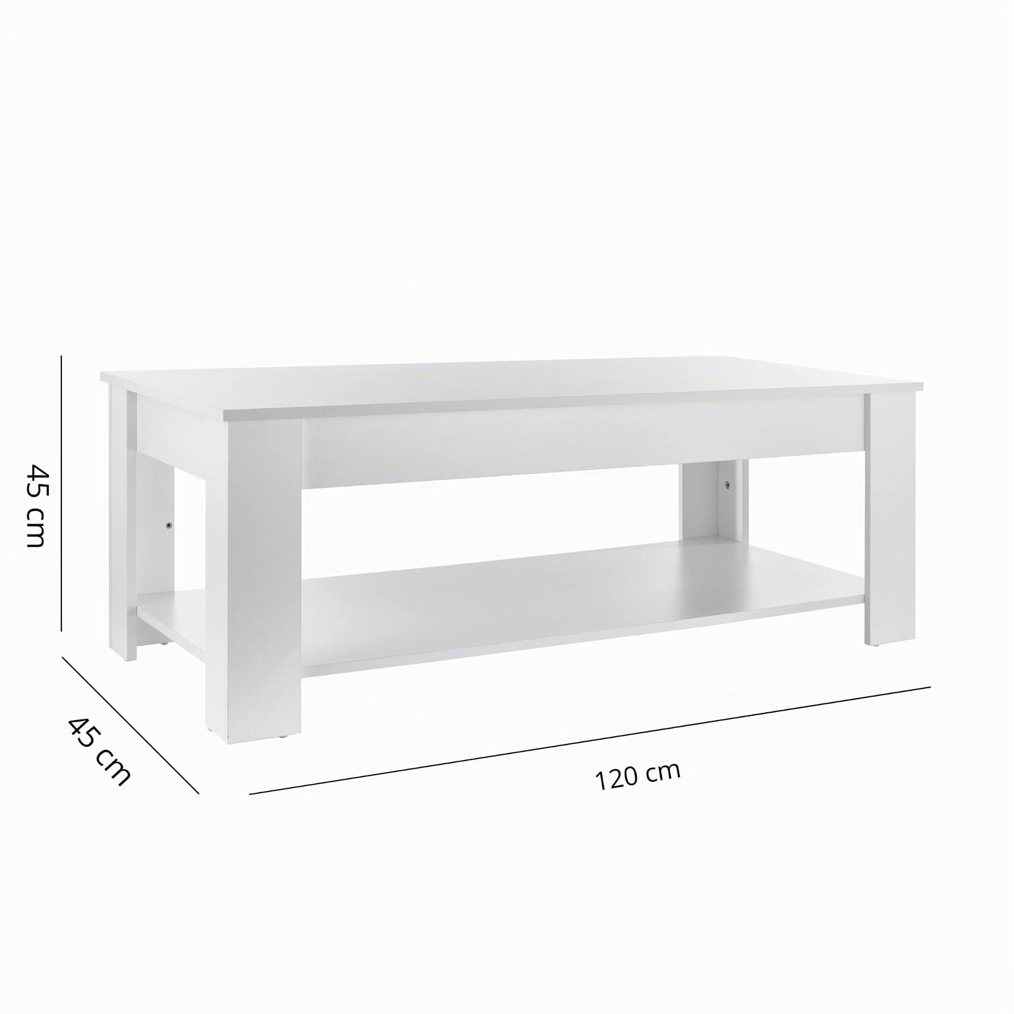 Baroni Home Tavolino Salotto Bianco 120x60x45 con Ripiano