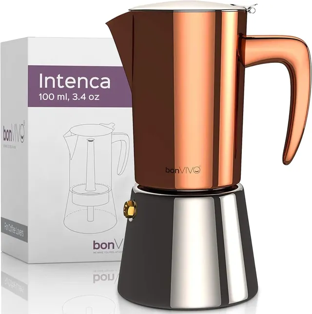 bonVIVO Moka 2 Tazze 100 ml Rame Induzione Acciaio Inox
