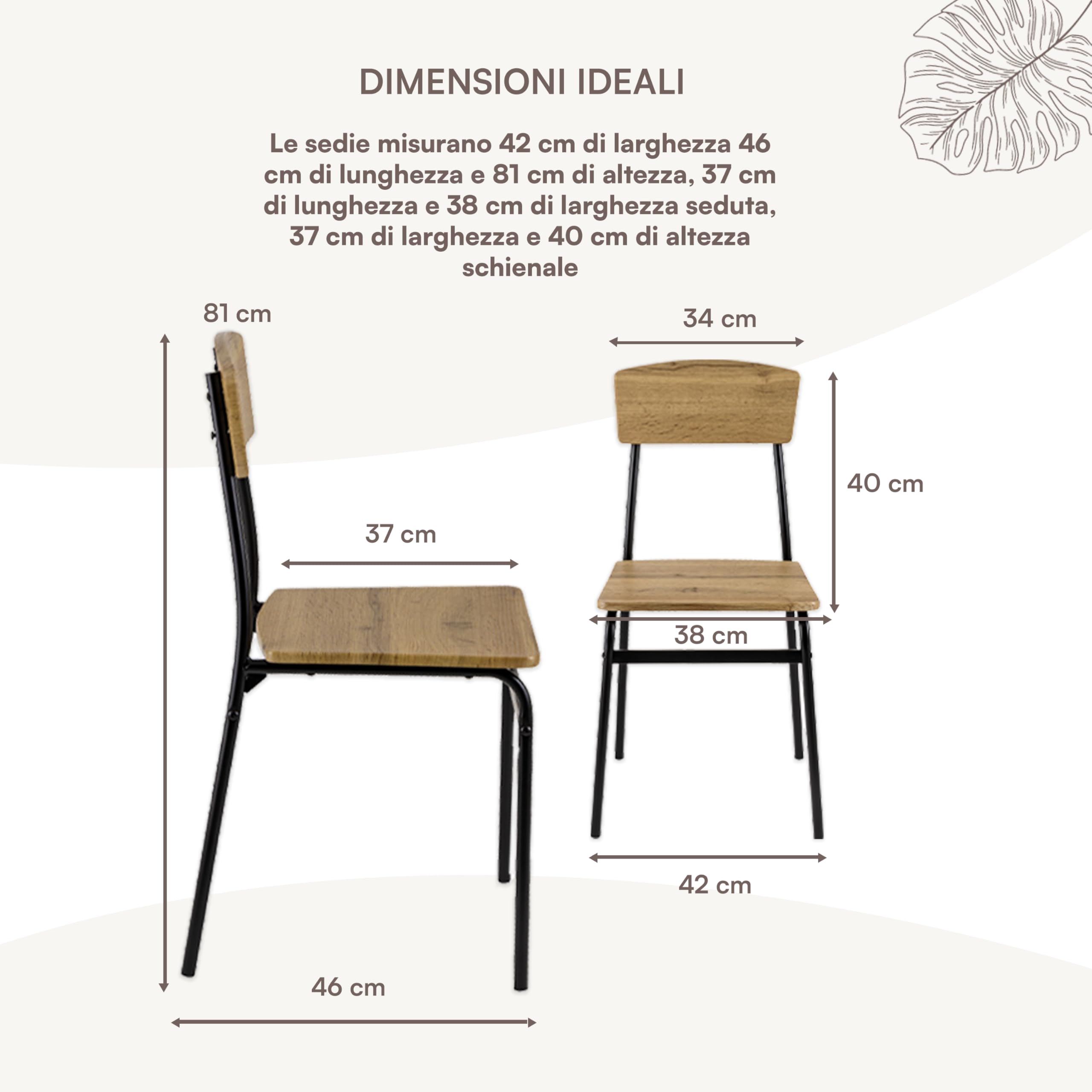 Baroni Home set 4 sedie pranzo nero effetto rovere MDF