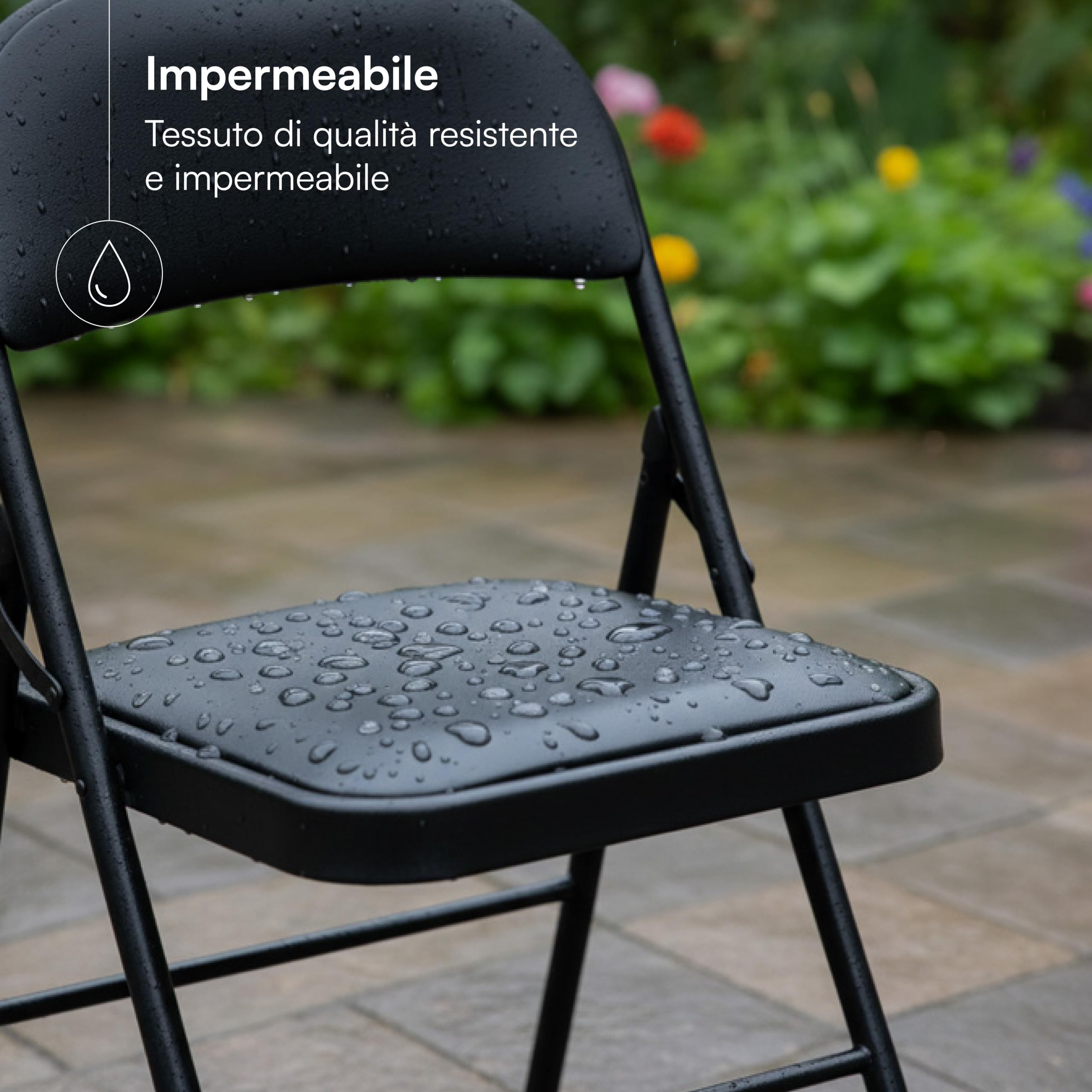 Baroni Home Sedia Pieghevole Nera Imbottita 45x48x77 cm 1 Pezzo