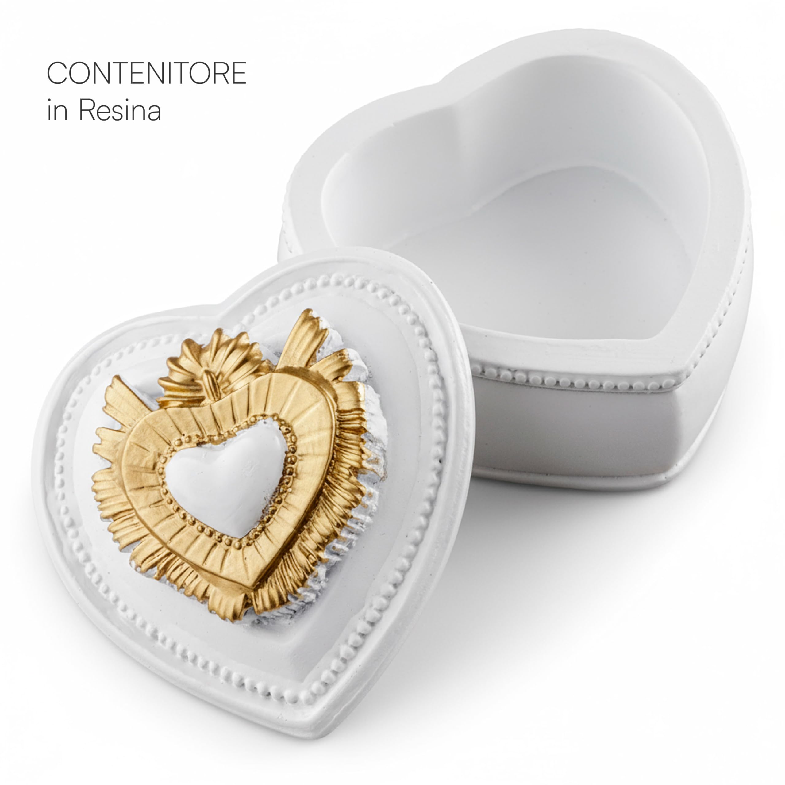 Baroni Home Cuore Sacro Cofanetto resina bianco oro 9x9x5,5 cm