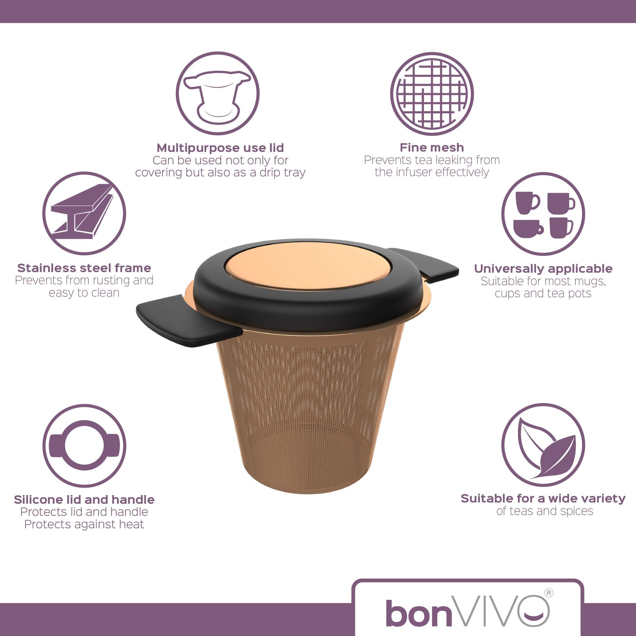bonVIVO Puri Infusore Te Inox Rame con Coperchio