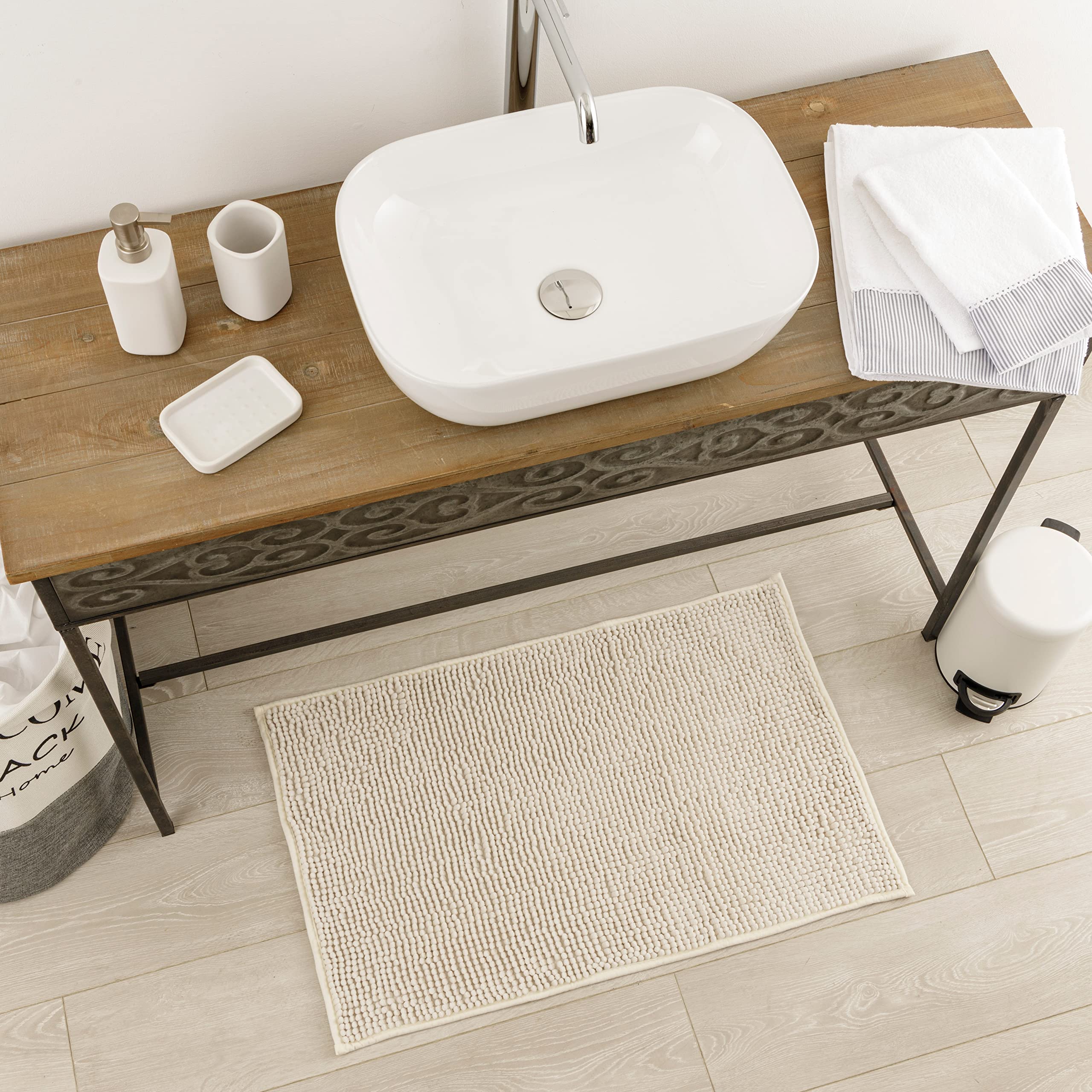 Baroni Home Tappeto Bagno Ciniglia Panna 50x80 cm Antiscivolo