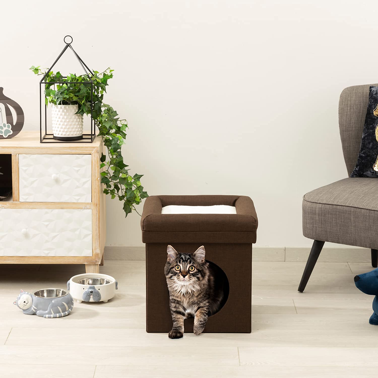 Baroni Home Cuccia Cane Gatto Pouf Marrone 38x38x42 cm