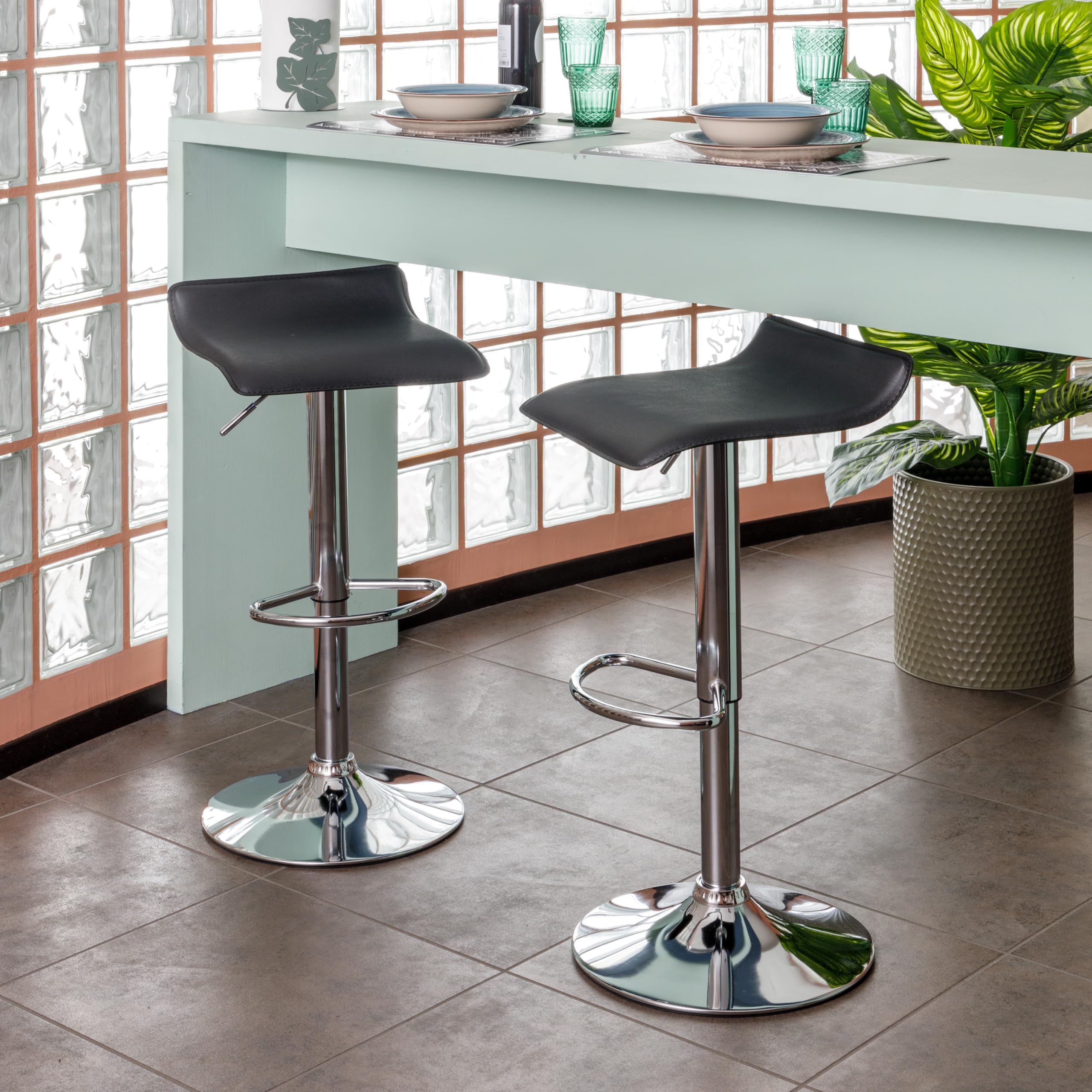 Baroni Home Set 2 Sgabelli Bar Girevoli Neri Altezza Regolabile
