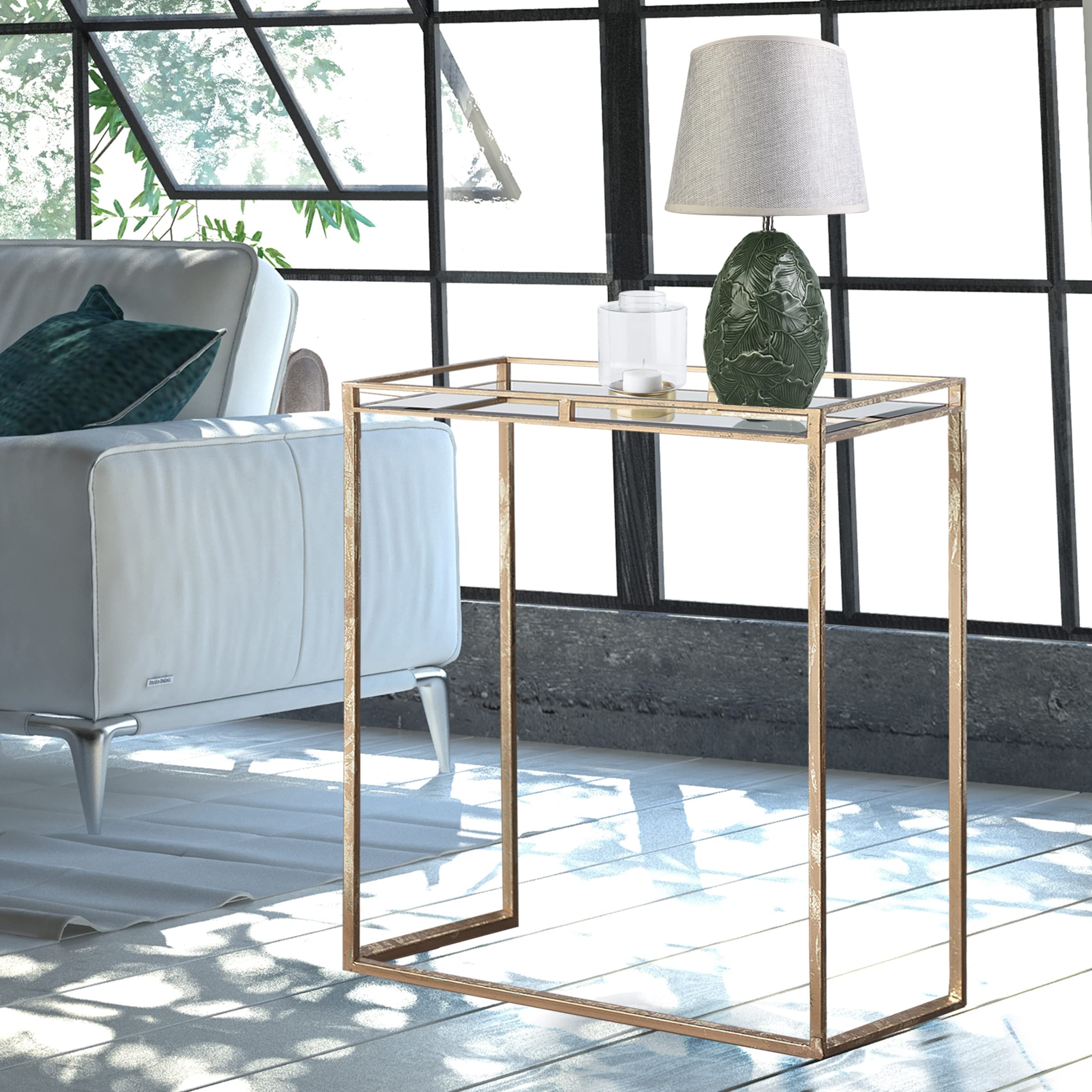 Baroni Glam Tavolino Rettangolare Vetro Oro 44x34x61 cm