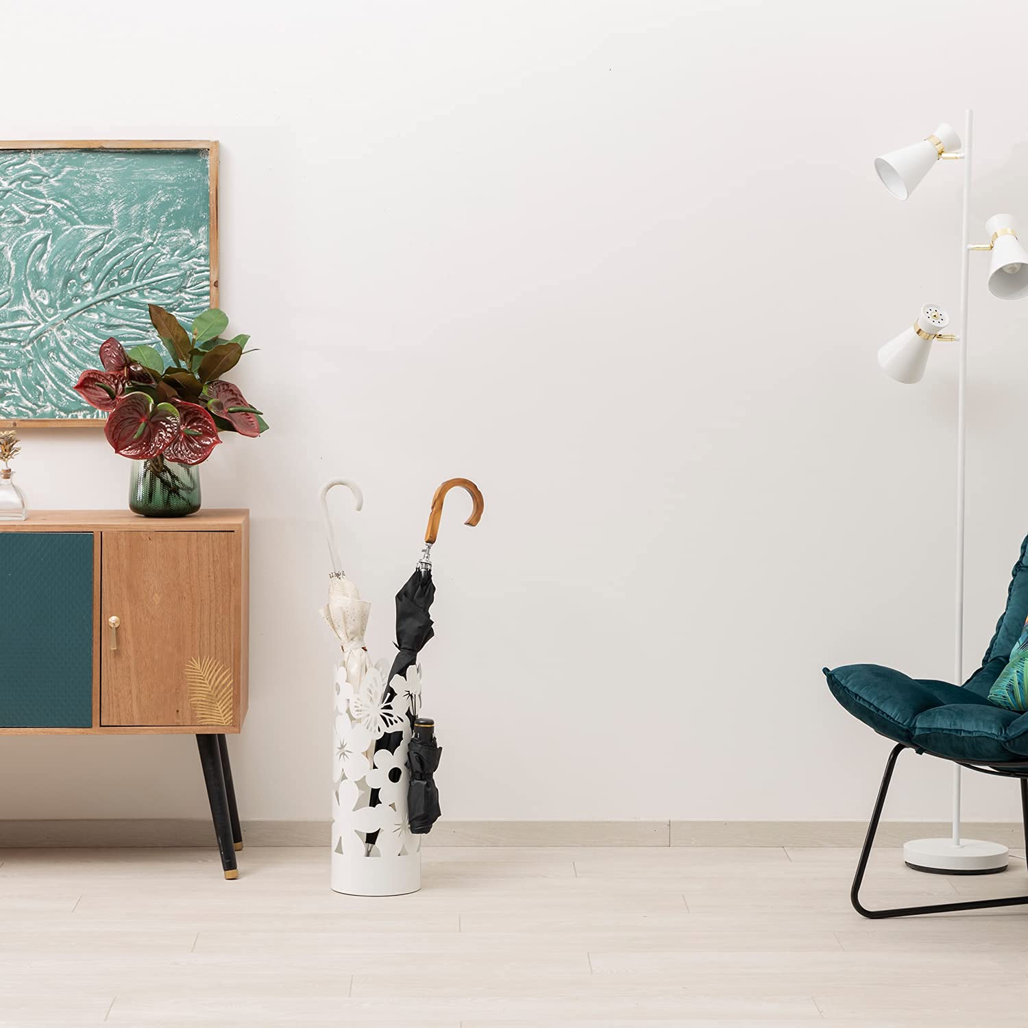 Baroni Home Portaombrelli Flowers Bianco Metallo 19x19x49