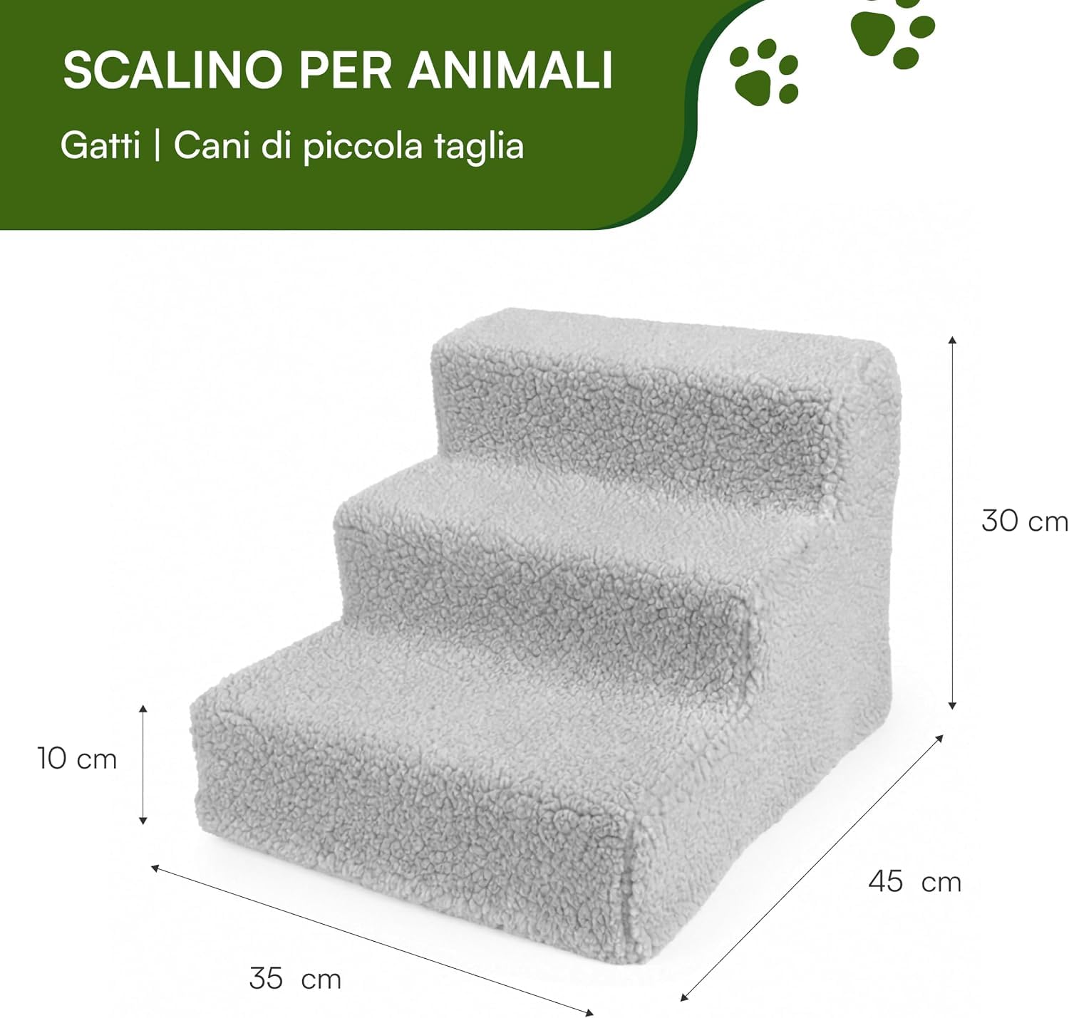Baroni Home Scaletta Cani 3 Gradini Grigio 35x45x30 cm