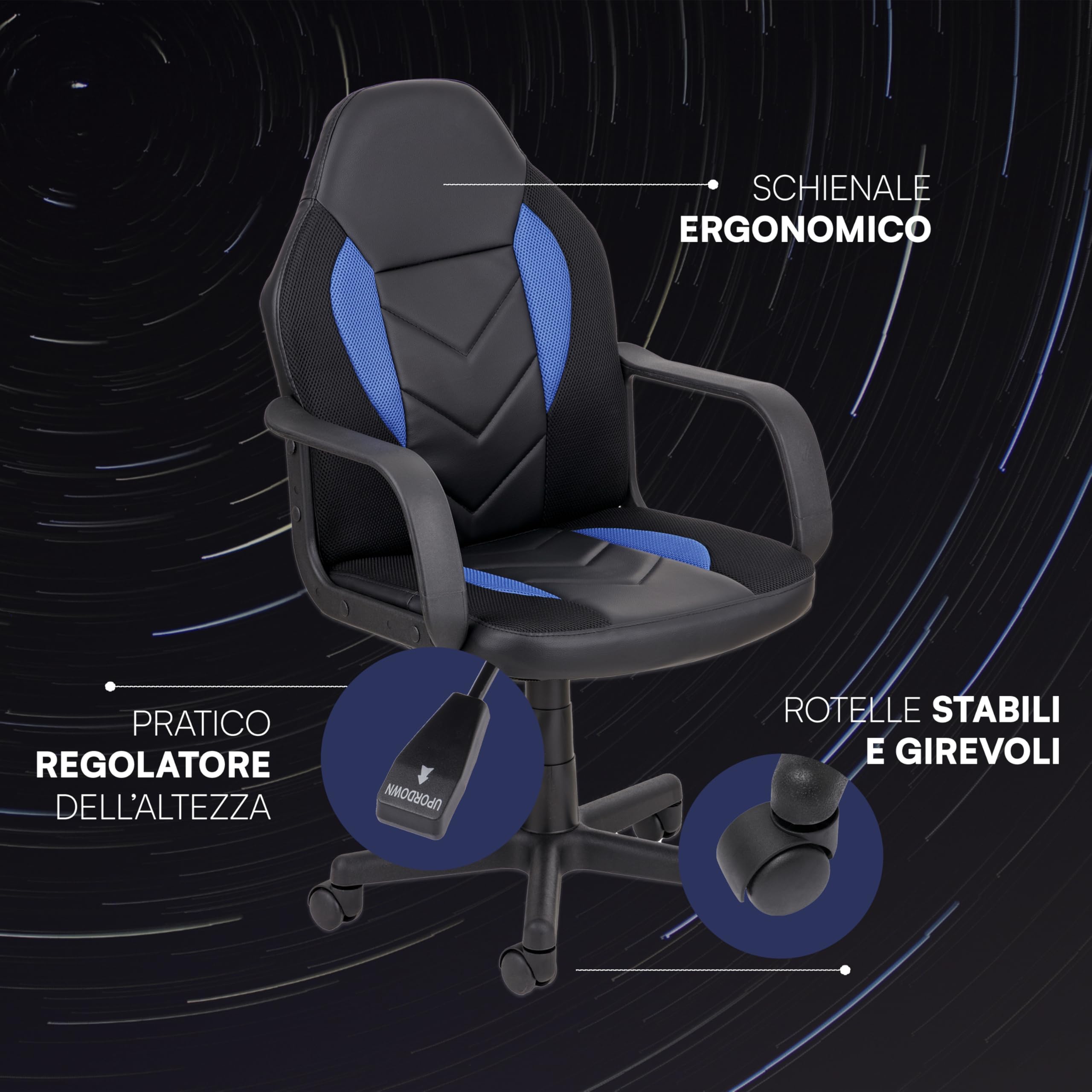 Baroni Home Sedia Gaming Ergonomica Blu 56x50x106 cm