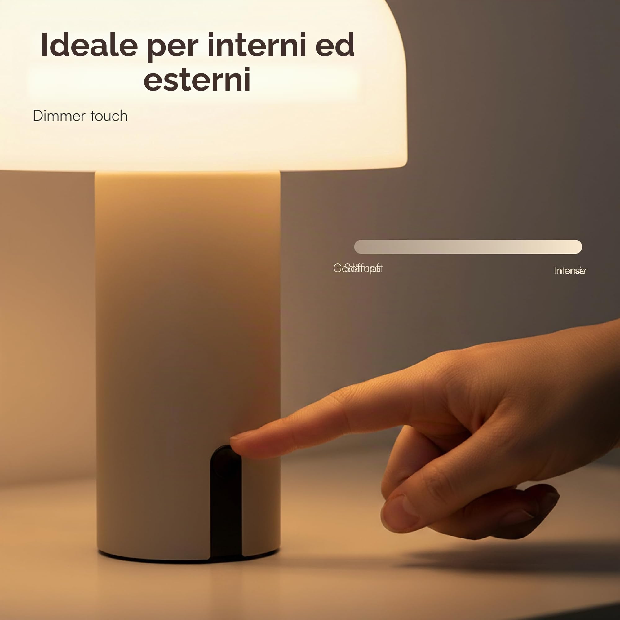 Baroni Home Lampada LED Fungo Senza Fili Tortora 22 cm Ricaricabile
