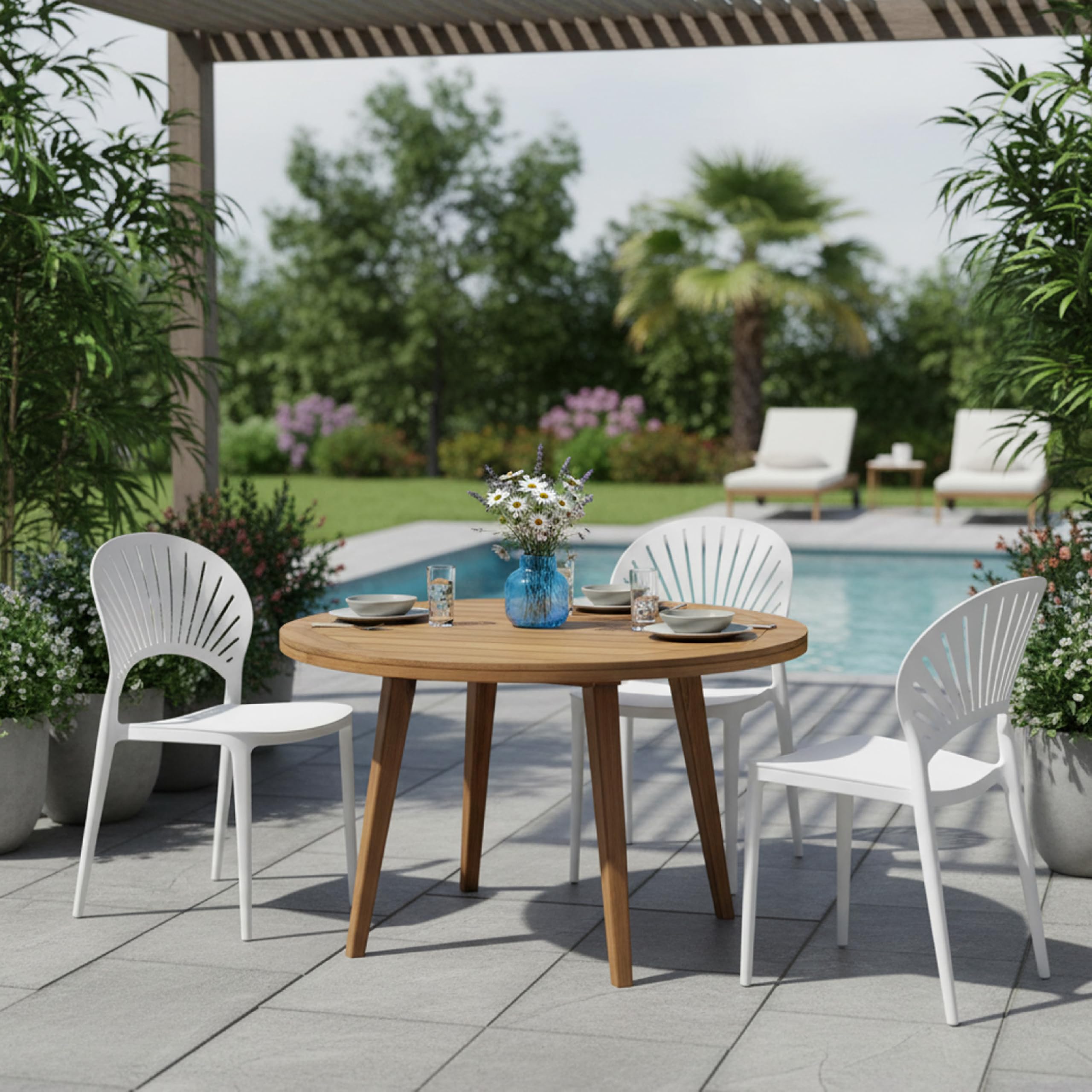 Baroni Home Schienale a Raggi sedia bianca set 4 impilabile
