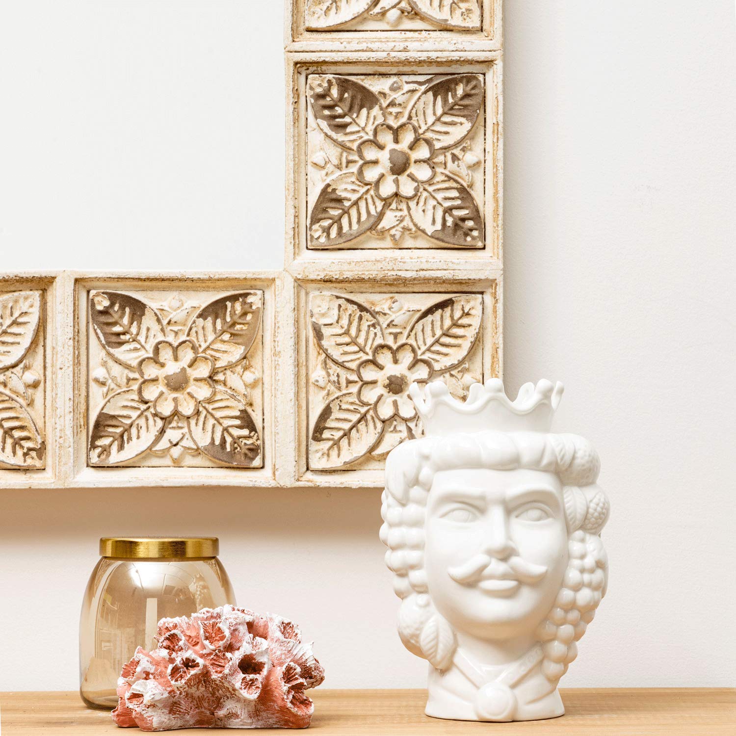 Baroni Home Testa di Moro Re Bianco in Ceramica 14x14x22 cm