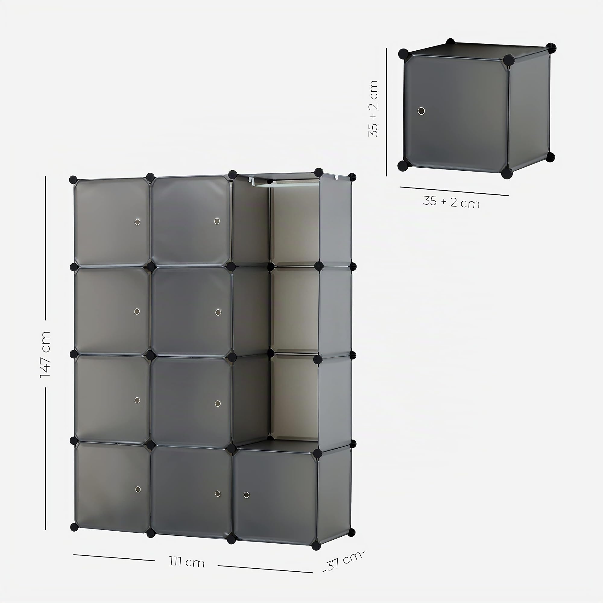 Baroni Home armadio componibile 12 scomparti grigio 111x37x147 cm