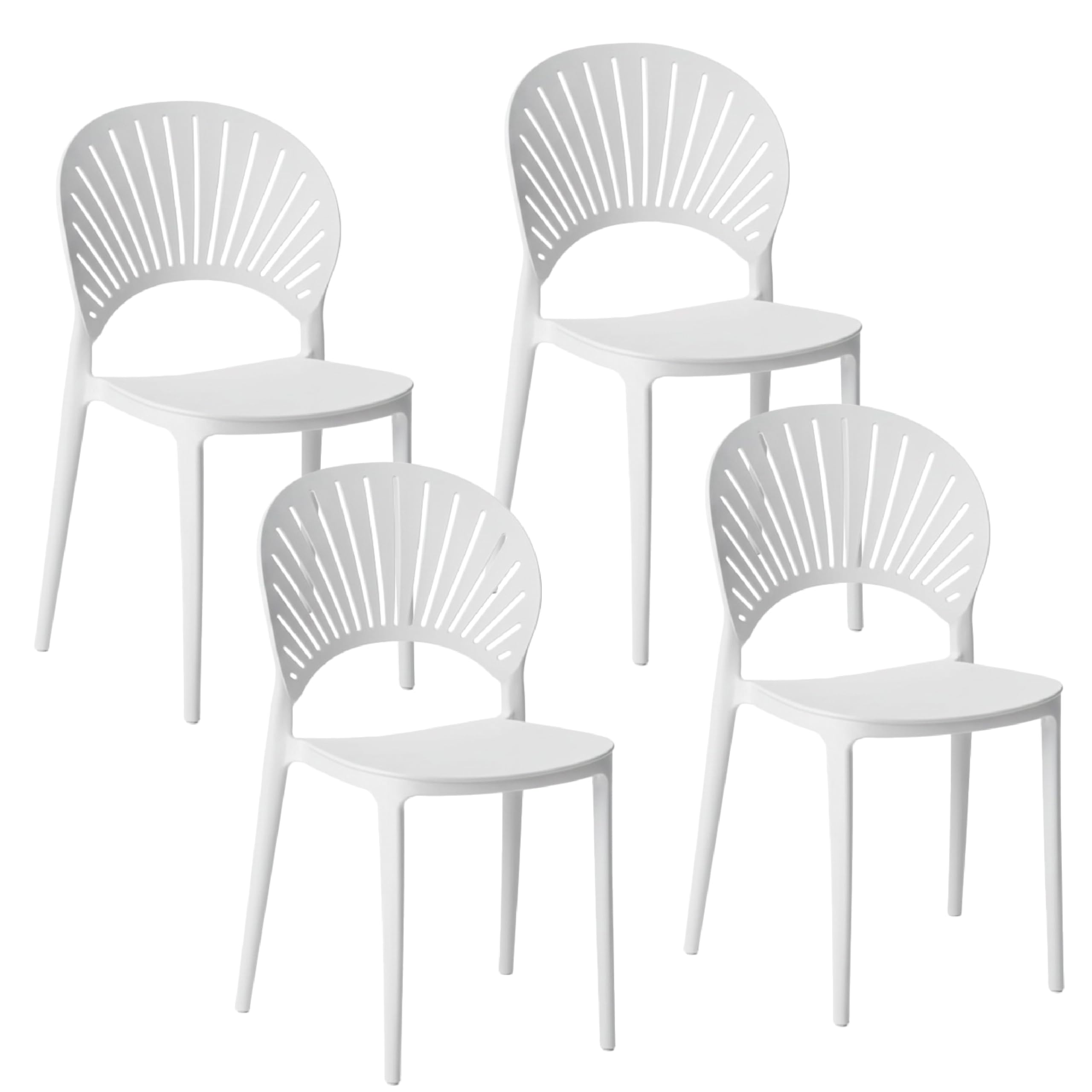 Baroni Home Schienale a Raggi sedia bianca set 4 impilabile