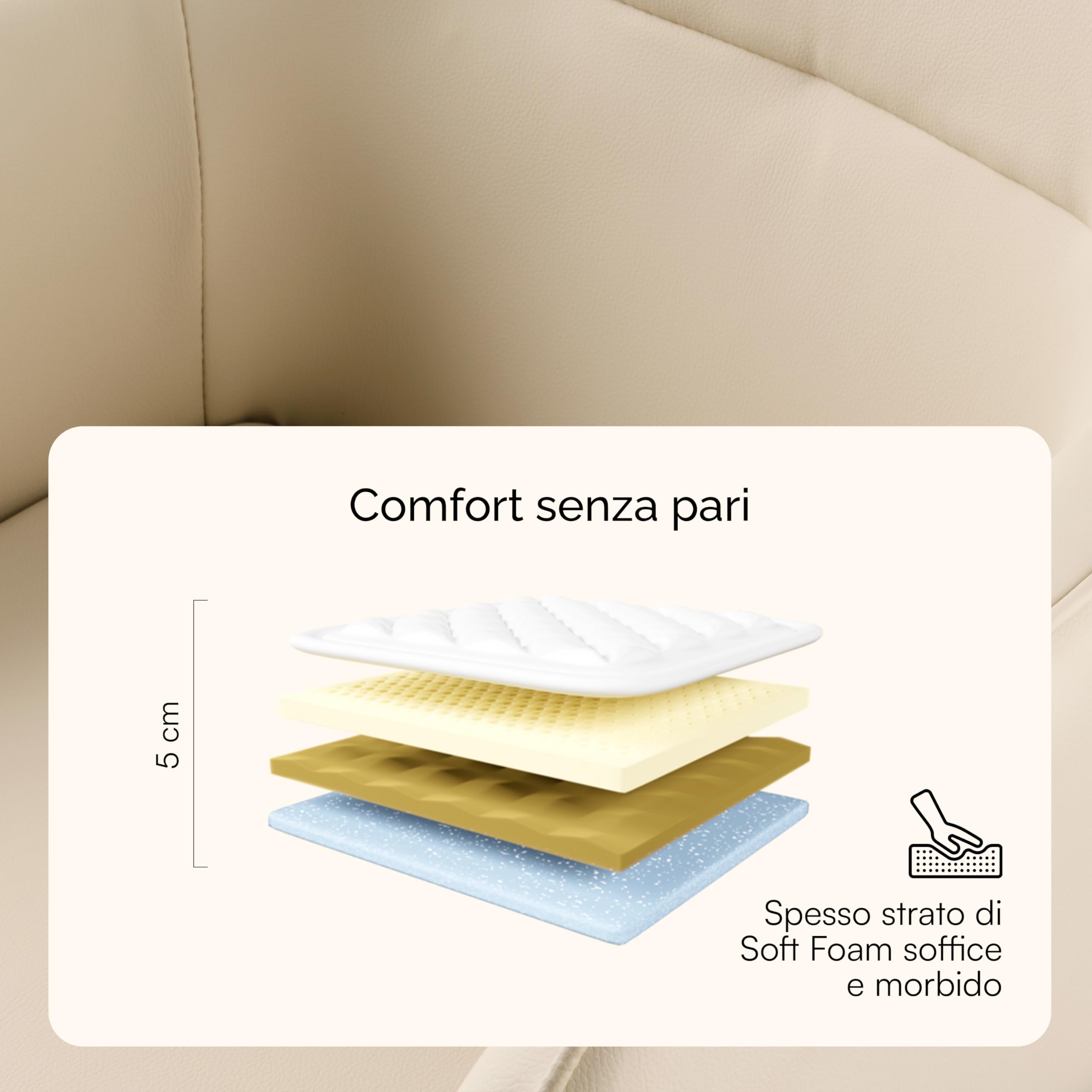 Baroni Home Poltrona Girevole Ecopelle Beige 55x85x47 cm