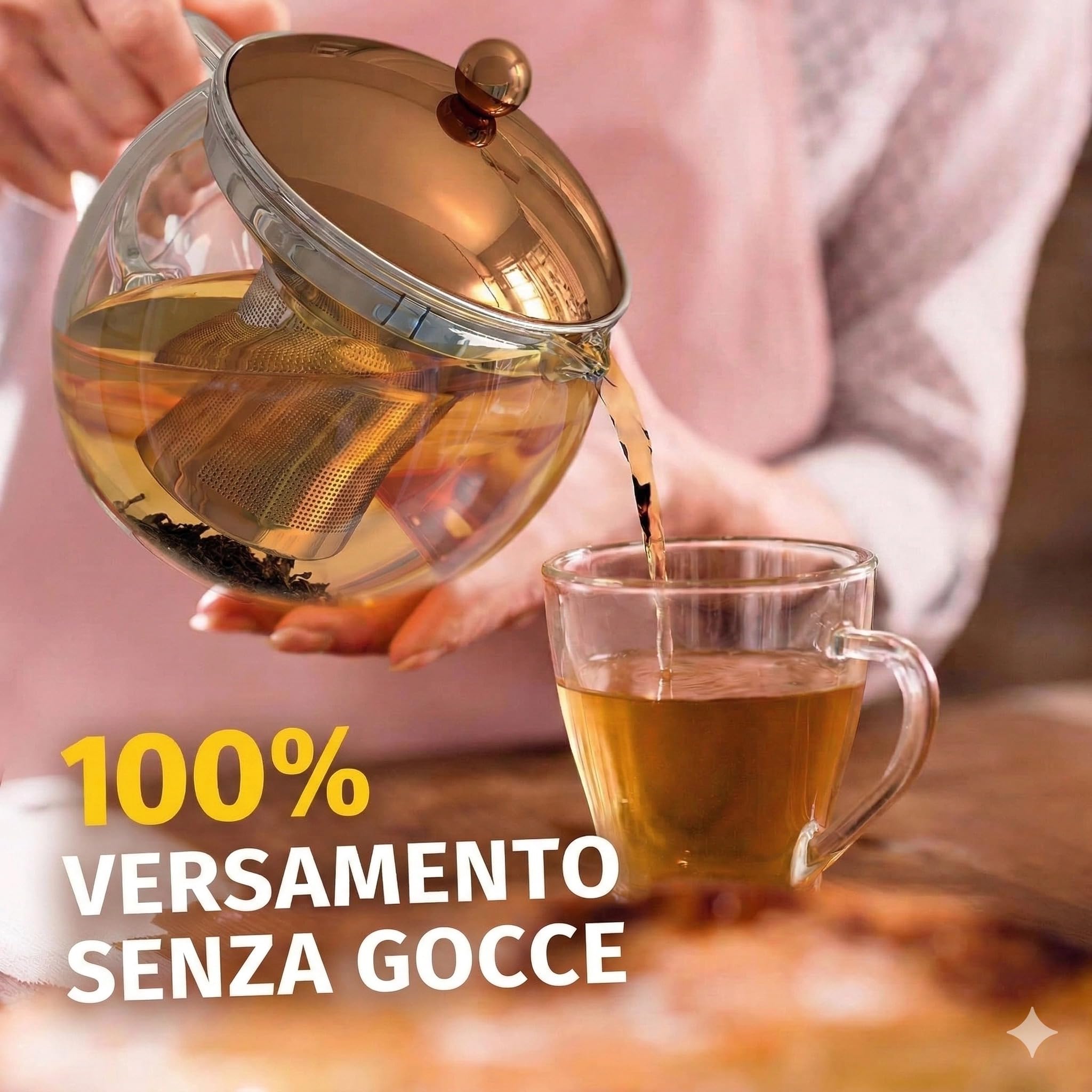 bonVIVO teiera vetro 1,5 L rame con infusore