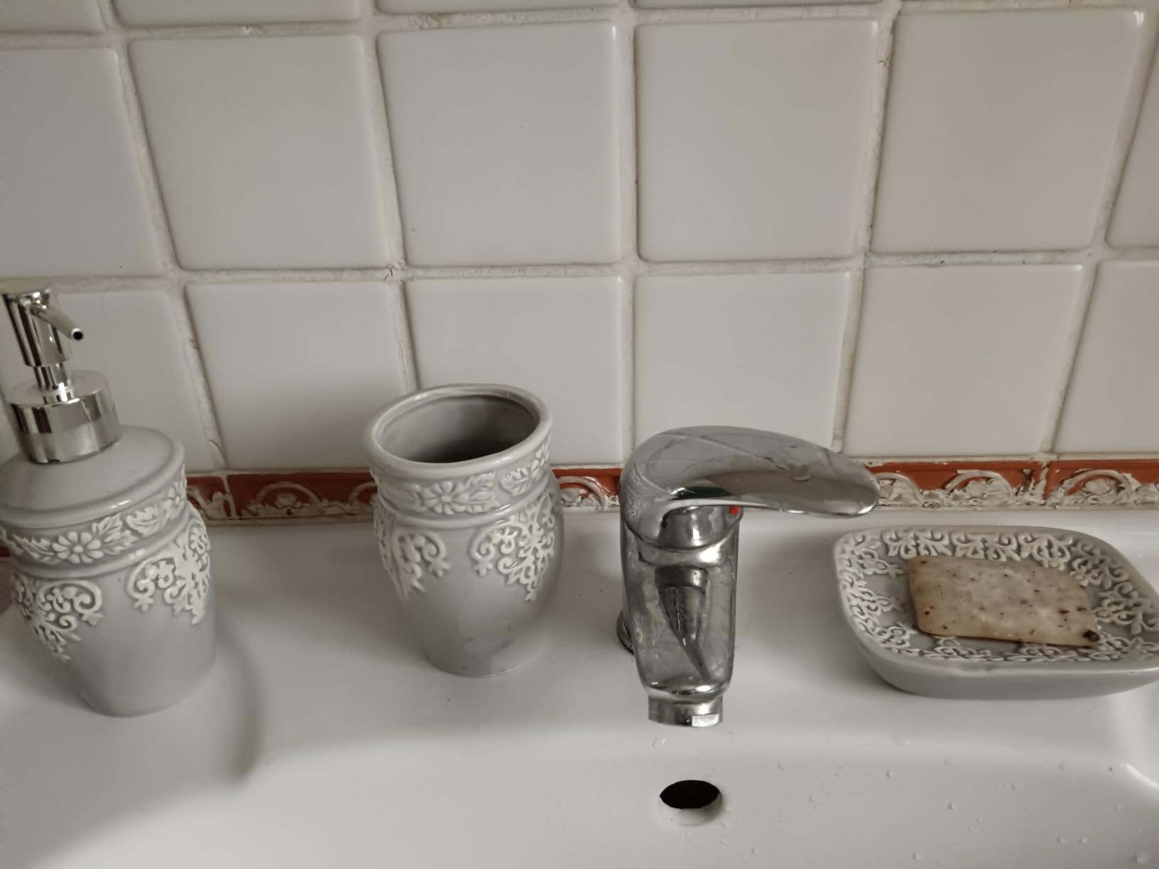 Baroni Home Montemaggi Set Bagno Ceramica 4 Pezzi Grigio