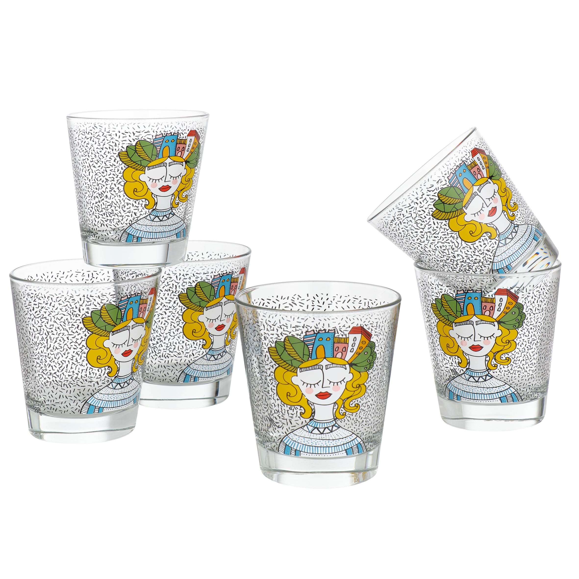 Baroni Home Set 6 Bicchieri Vetro 25 CL Lady City Colorati