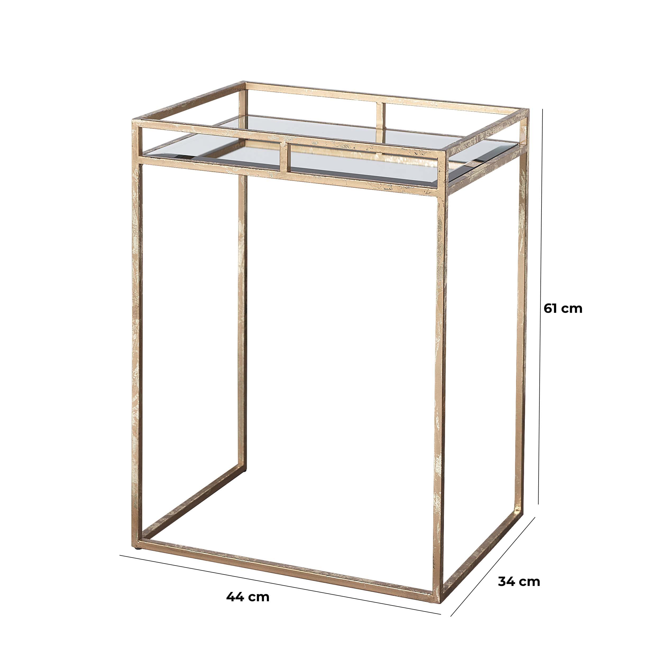 Baroni Glam Tavolino Rettangolare Vetro Oro 44x34x61 cm