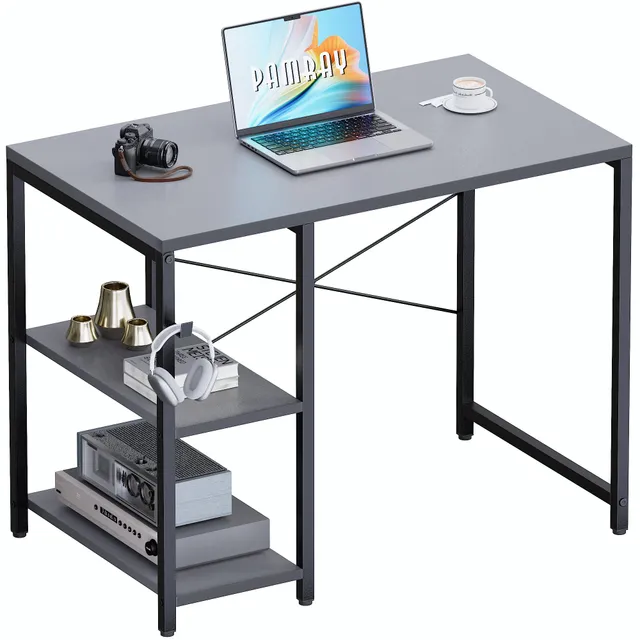Pamray 32 Pollici Scrivania Piccola Grigia 81 cm Scaffali