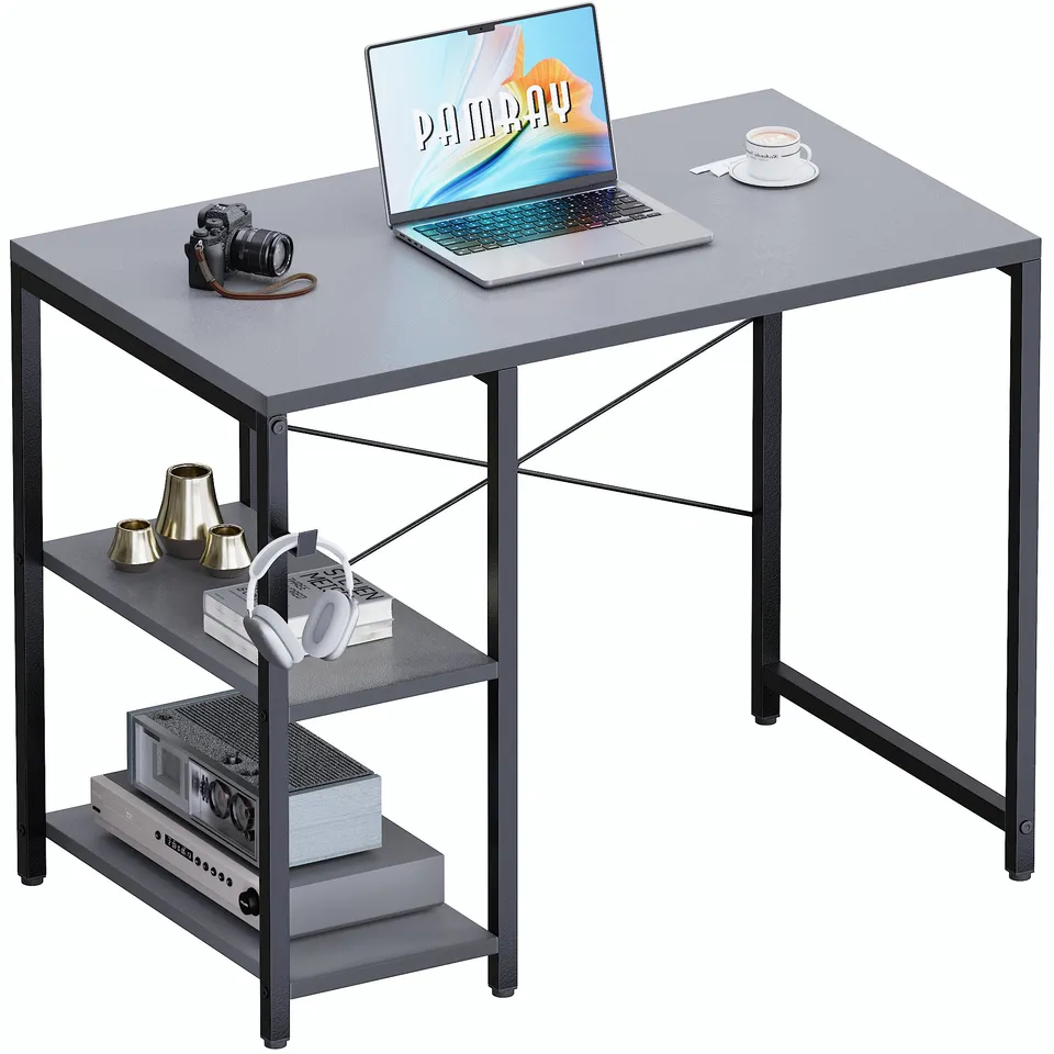 Pamray 32 Pollici Scrivania Piccola Grigia 81 cm Scaffali