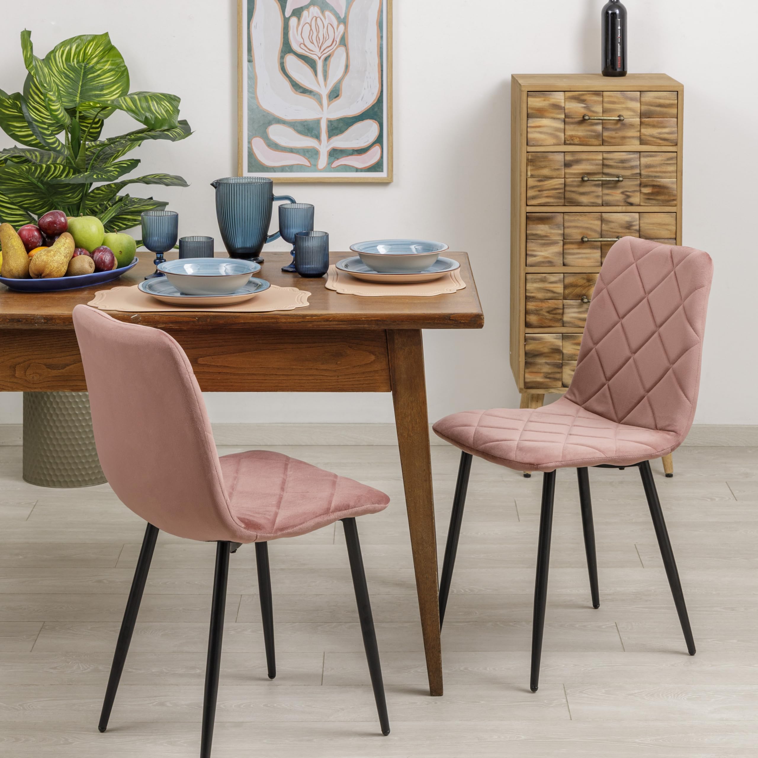 Baroni Home sedia in velluto rosa 52x44x85 cm gambe ferro