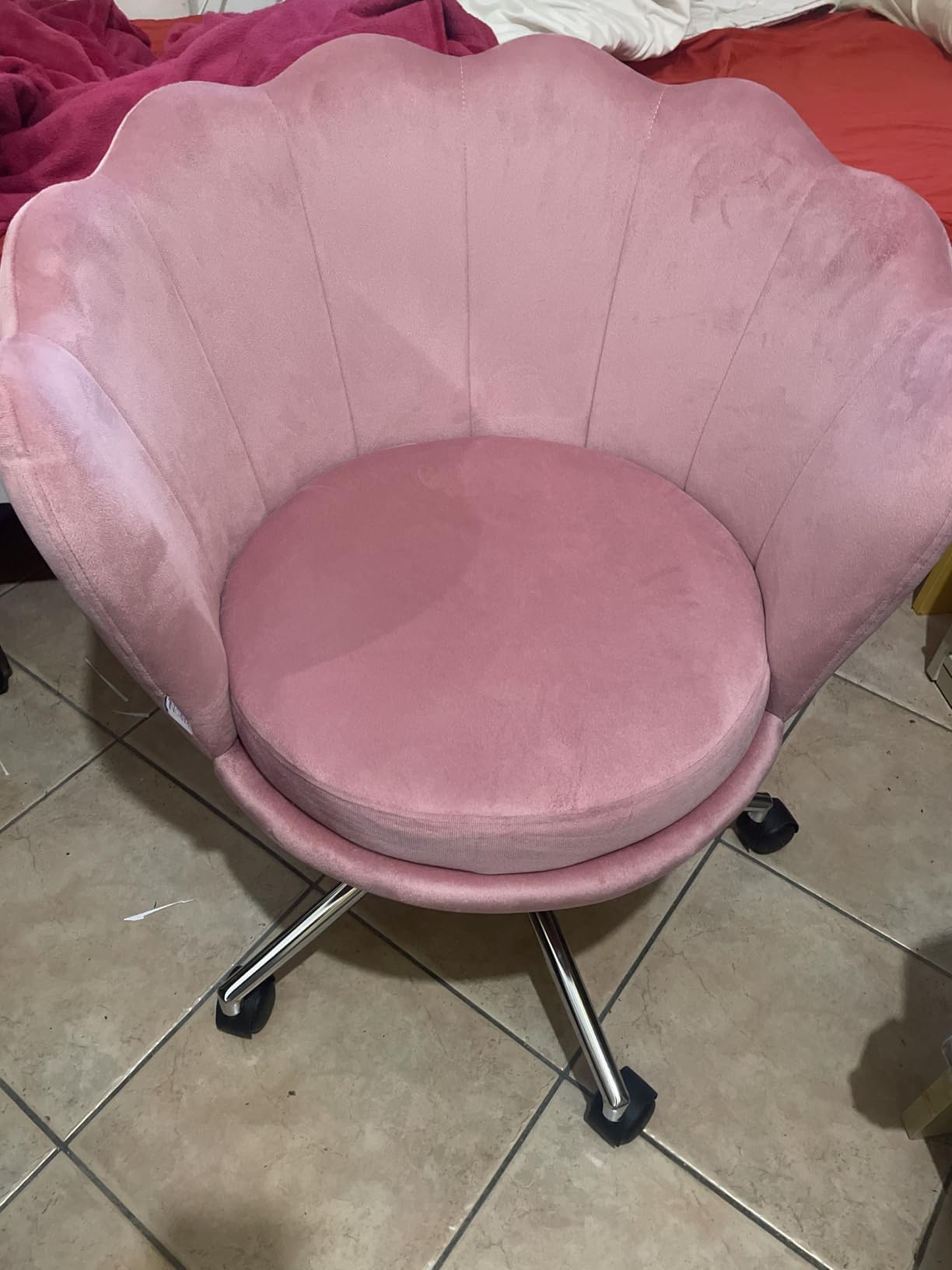 Baroni Home Poltrona Velluto Rosa Cipria con Ruote 69cm