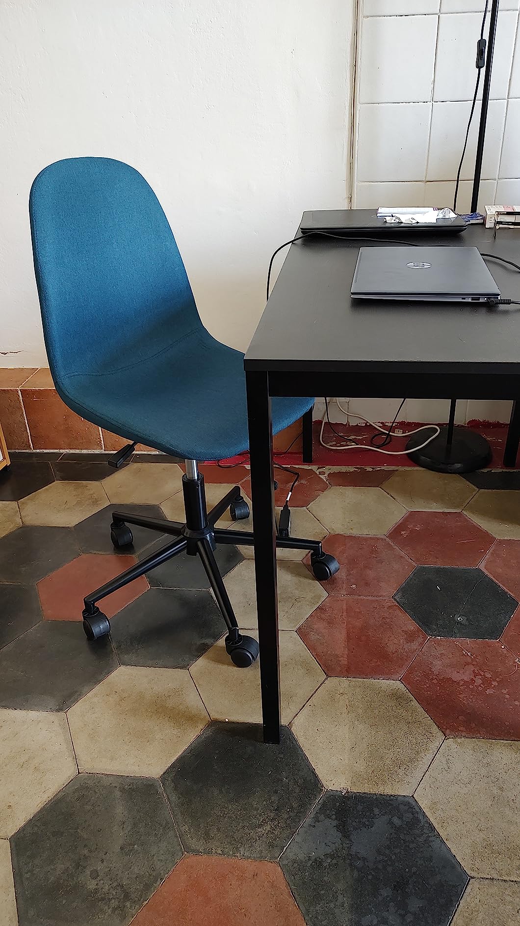 Baroni Home sedia ufficio girevole blu tessuto senza braccioli