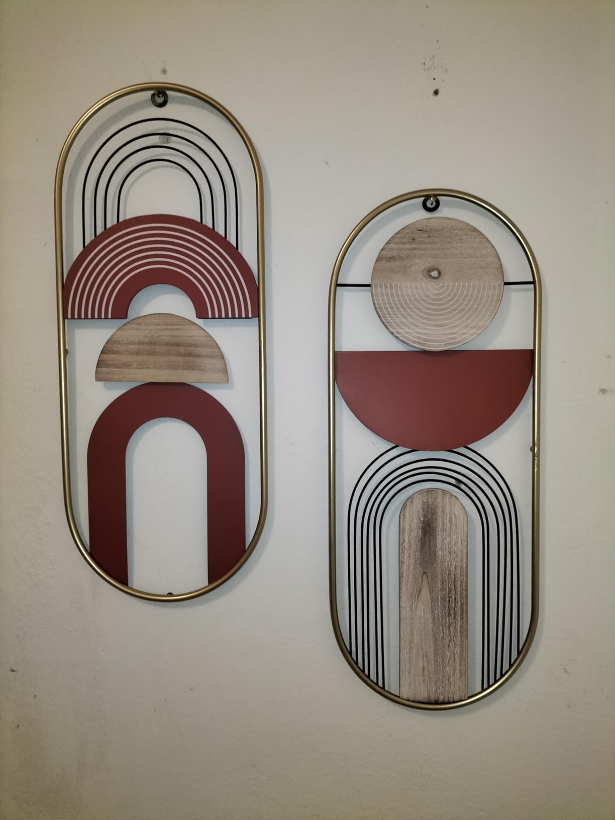 Baroni Home Decorazione Muro Geometrie 2 Pezzi Acciaio Legno