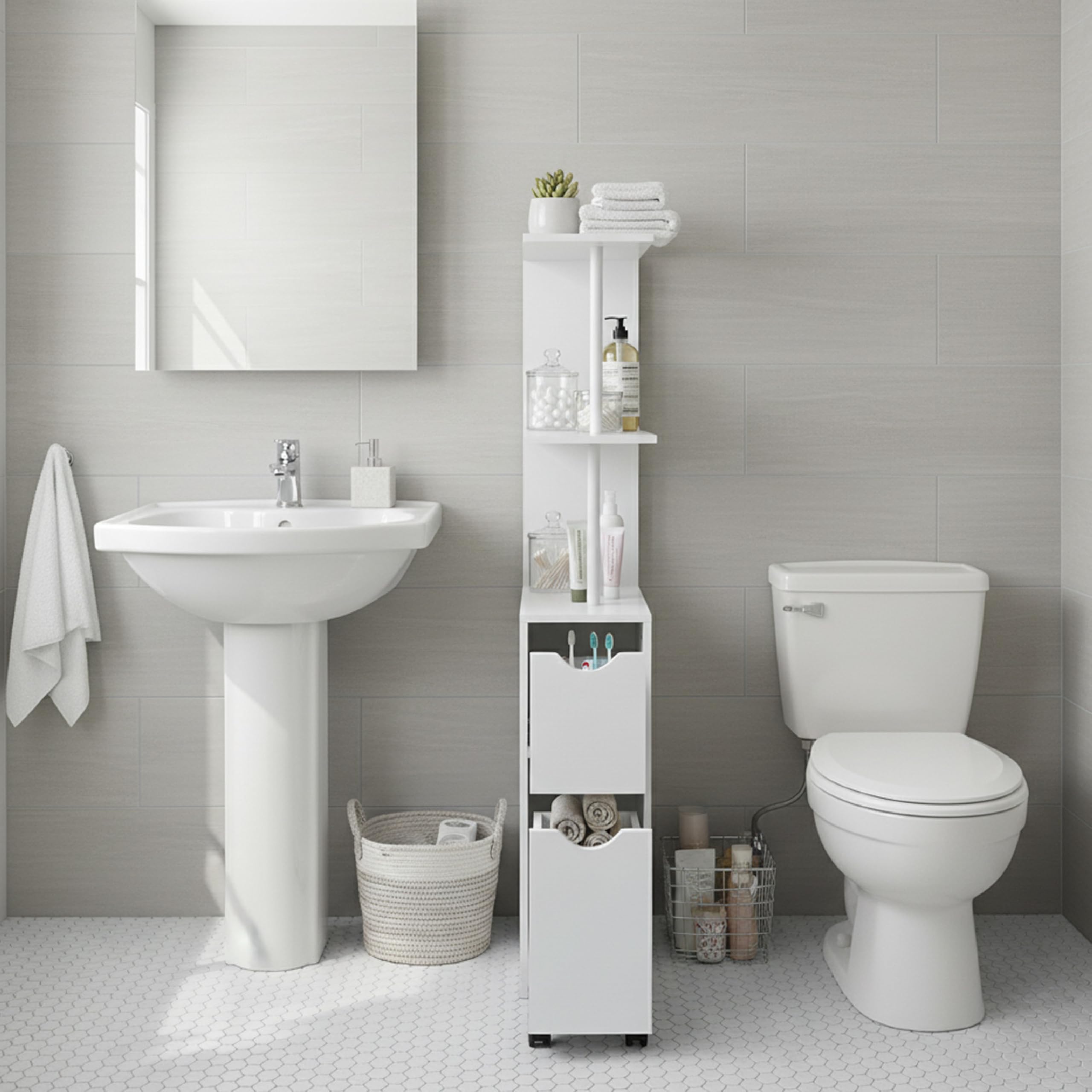 Baroni Home Colonna Bagno Bianca 45x19x113 cm 3 Ripiani