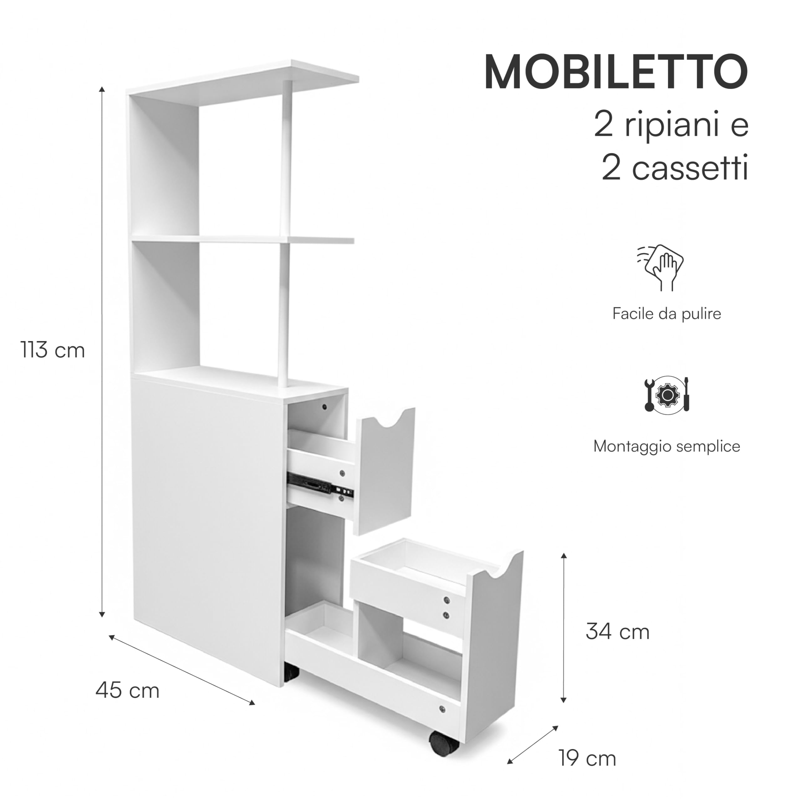 Baroni Home Colonna Bagno Bianca 45x19x113 cm 3 Ripiani
