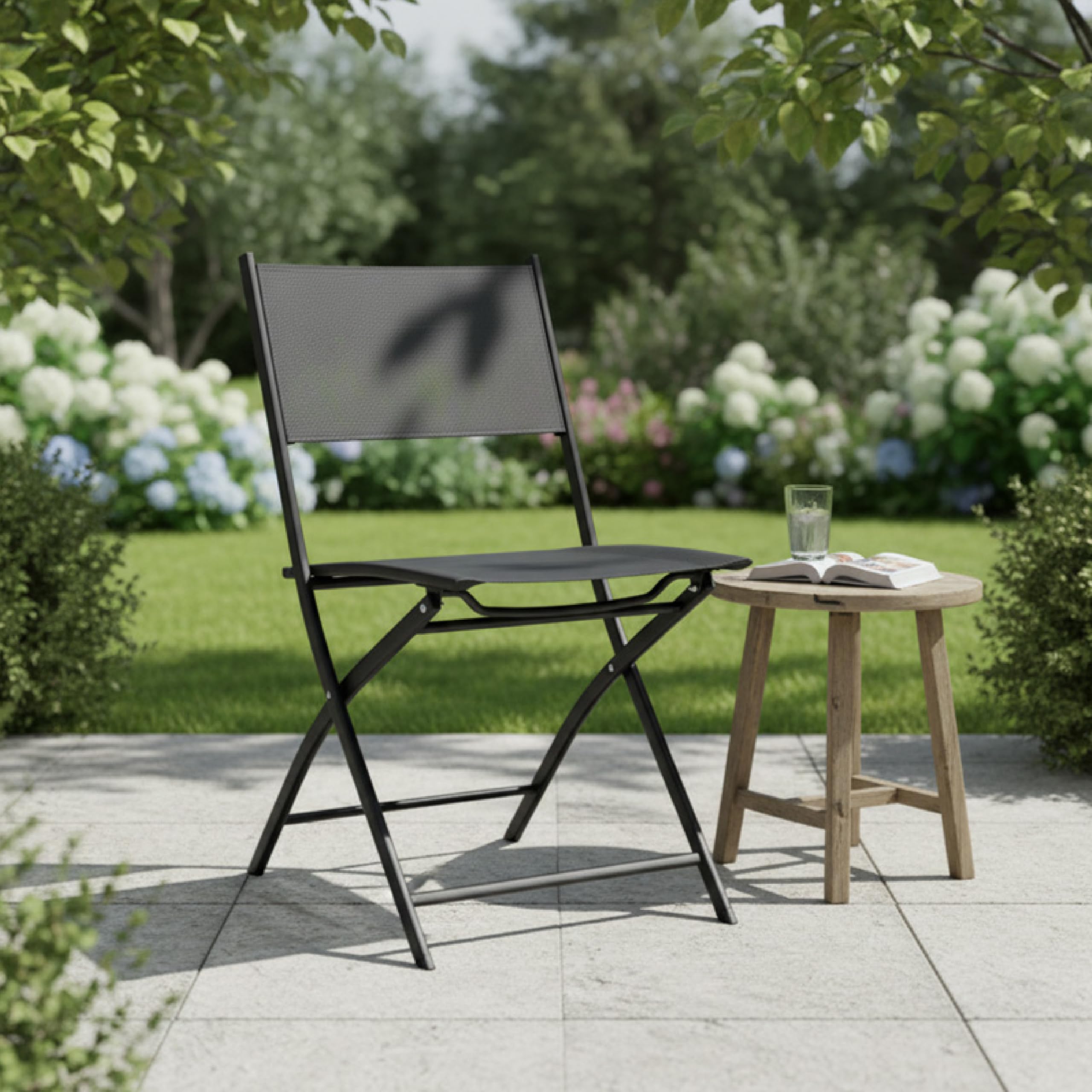 Baroni Home Set 4 Sedie Pieghevoli Nere Impermeabili 45x45x80 cm