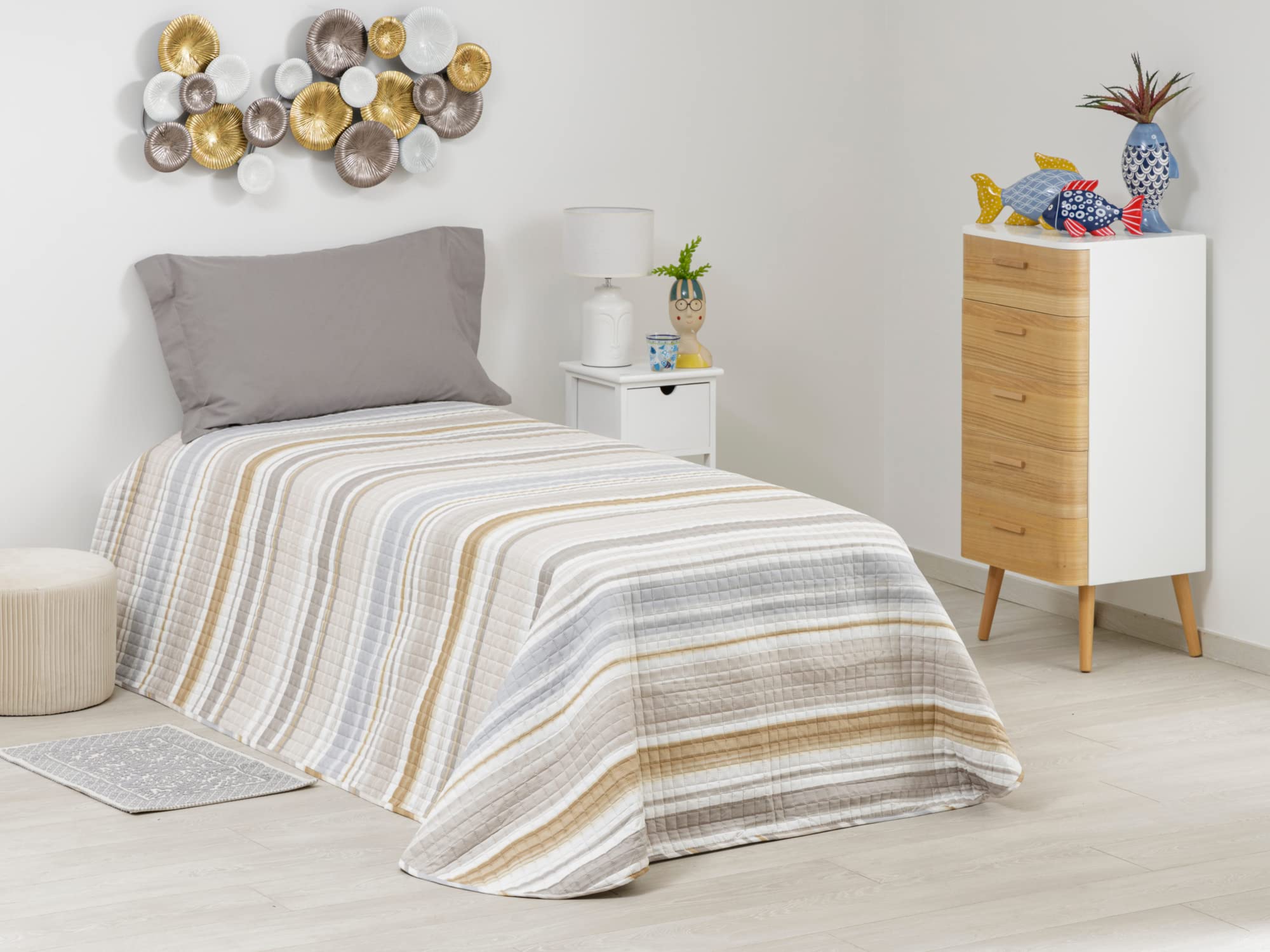 Baroni Home Luxury Trapuntino Righe Tortora 250x260 Anallergico